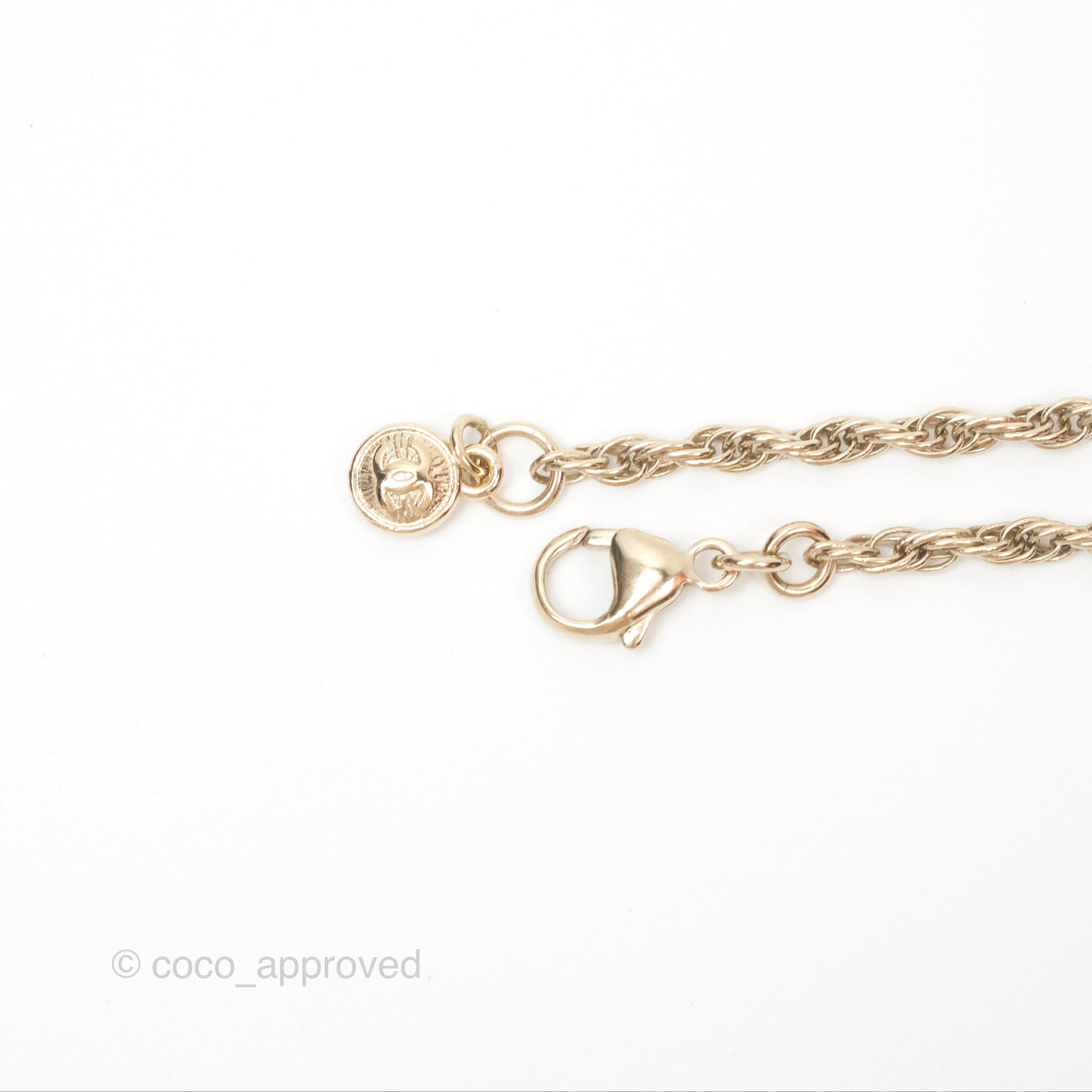 Chanel Pearl CC Necklace Blue Gold Tone 18P