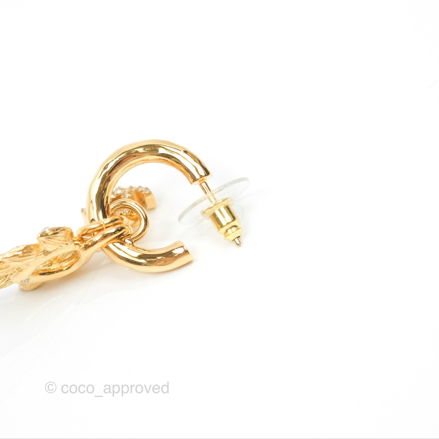 Chanel Leafy CC Drop Earrings Gold Tone 22K