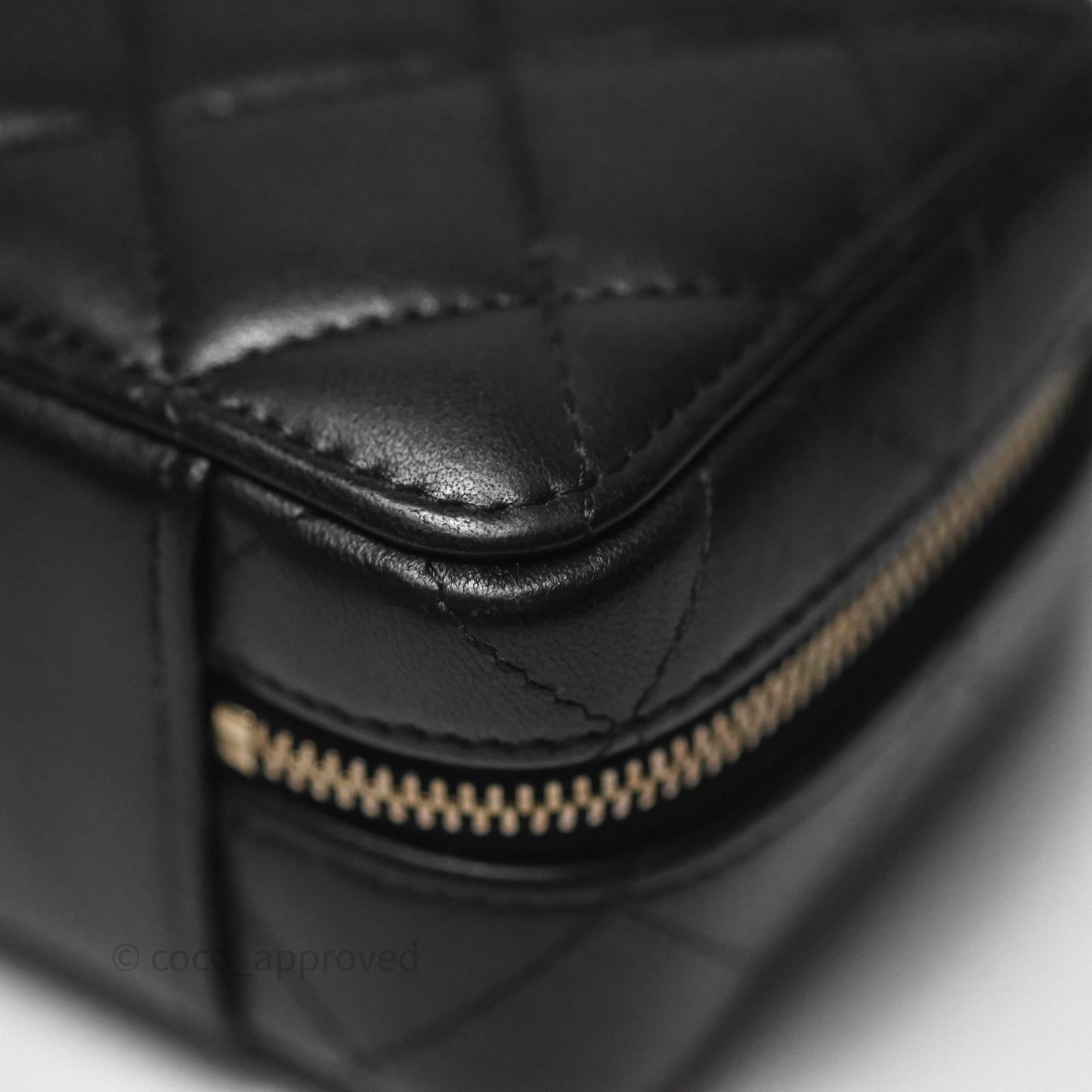 Chanel Top Handle Vanity Case Black Lambskin Aged Gold Hardware 22A