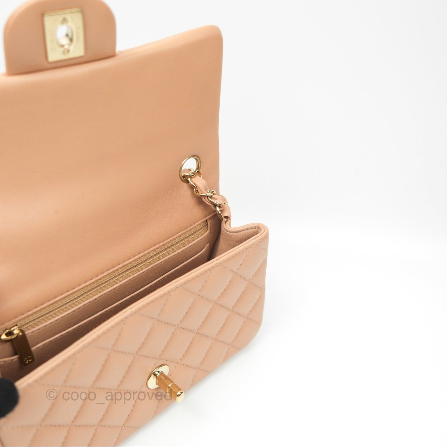 Chanel Quilted Mini Rectangular Beige Lambskin Gold Hardware