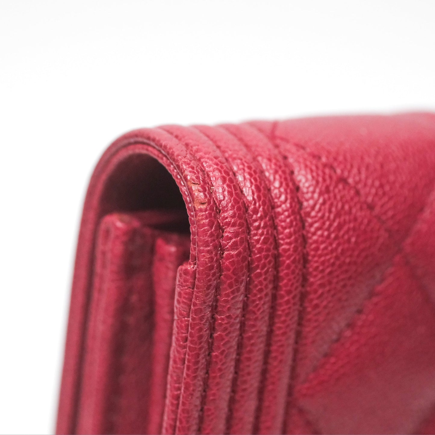 Chanel Quilted Boy Flap Long Wallet Dark Red Caviar Aged Gold Hardware