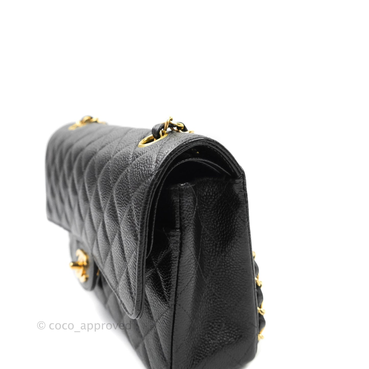 Chanel Vintage Quilted M/L Medium Double Flap Black Caviar 24K Gold Hardware