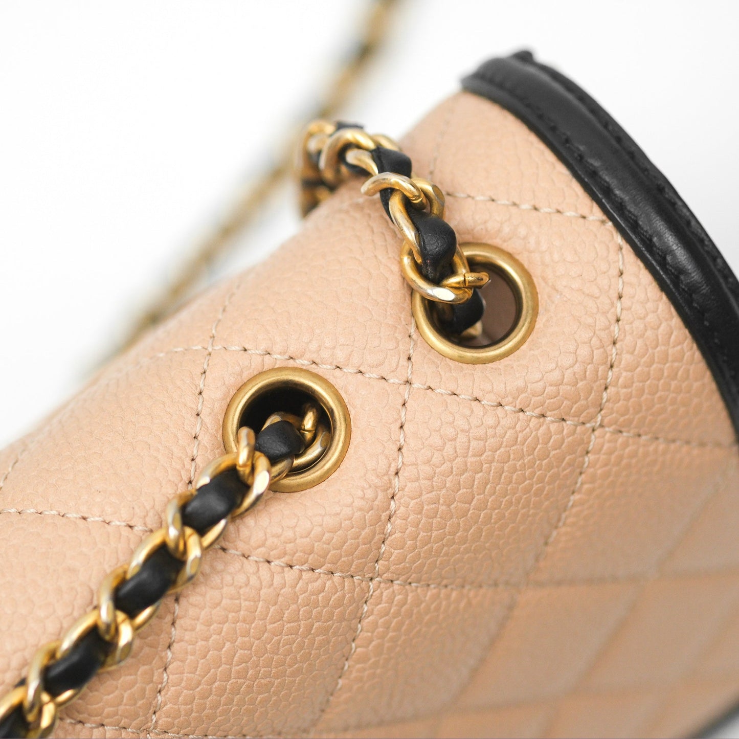 Chanel Quilted Small CC Filigree Flap Beige Black Caviar