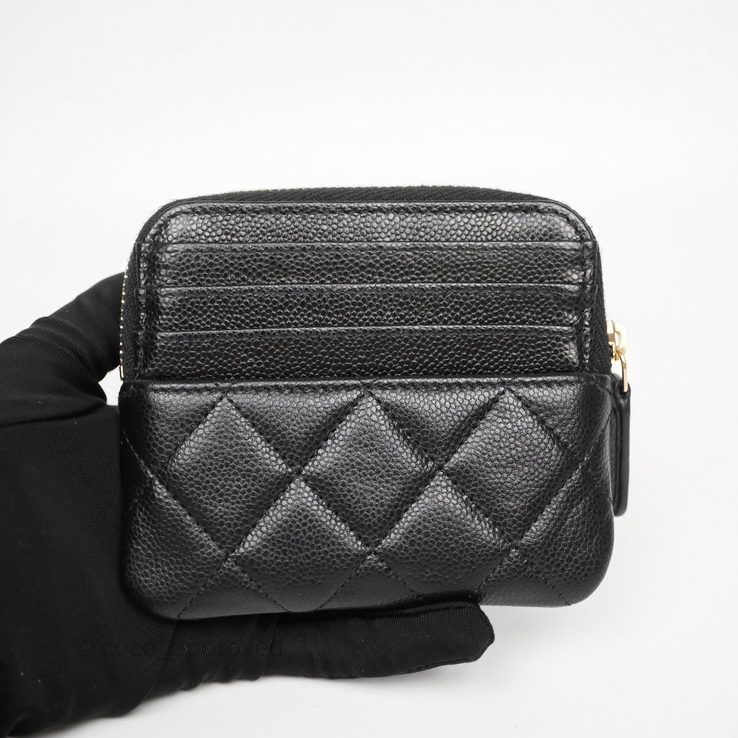 Chanel Quilted Classic Zip Card Holder Wallet Black Caviar Gold Hardware
