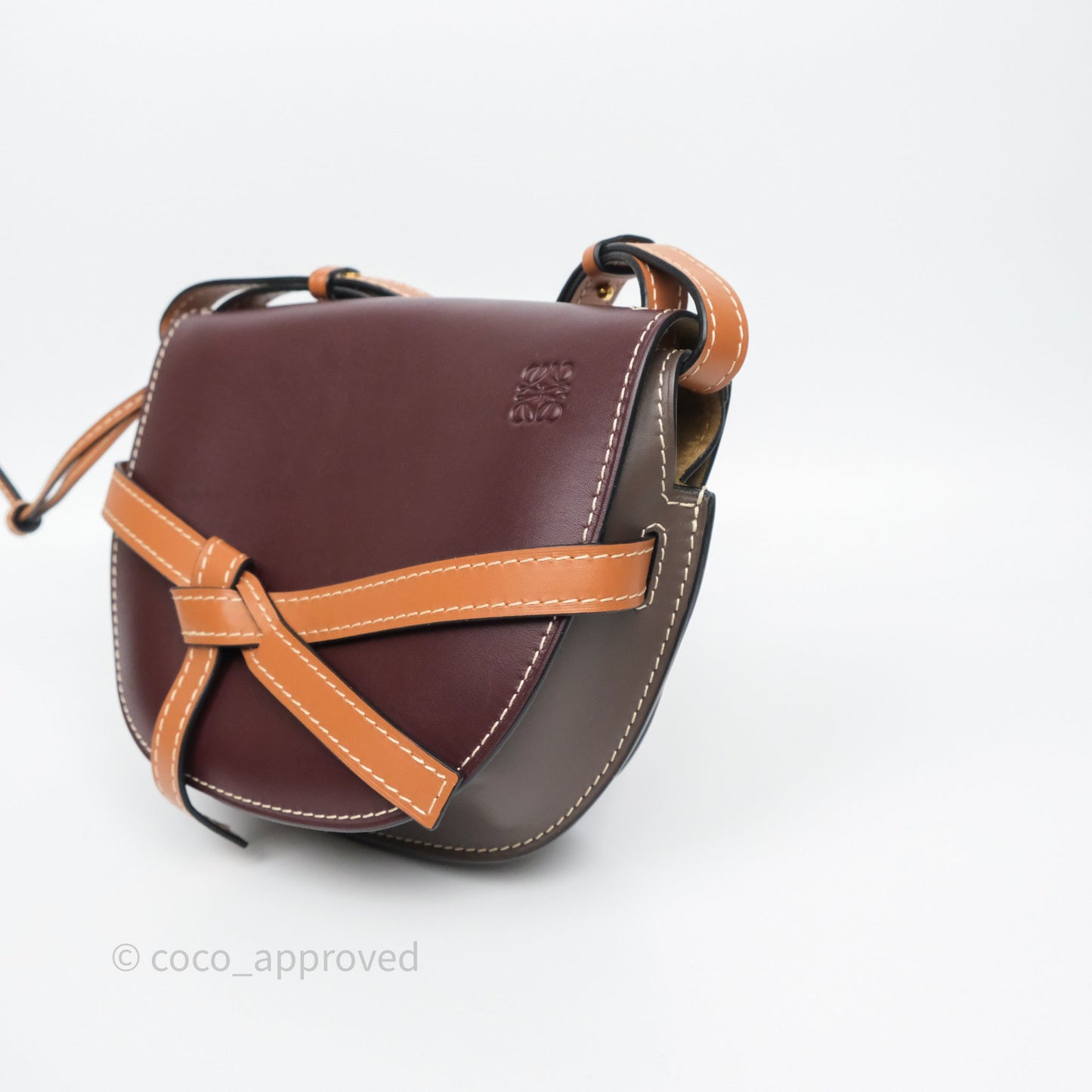 Loewe Small Gate Bag Smooth Calfskin Burgundy Tan Brown