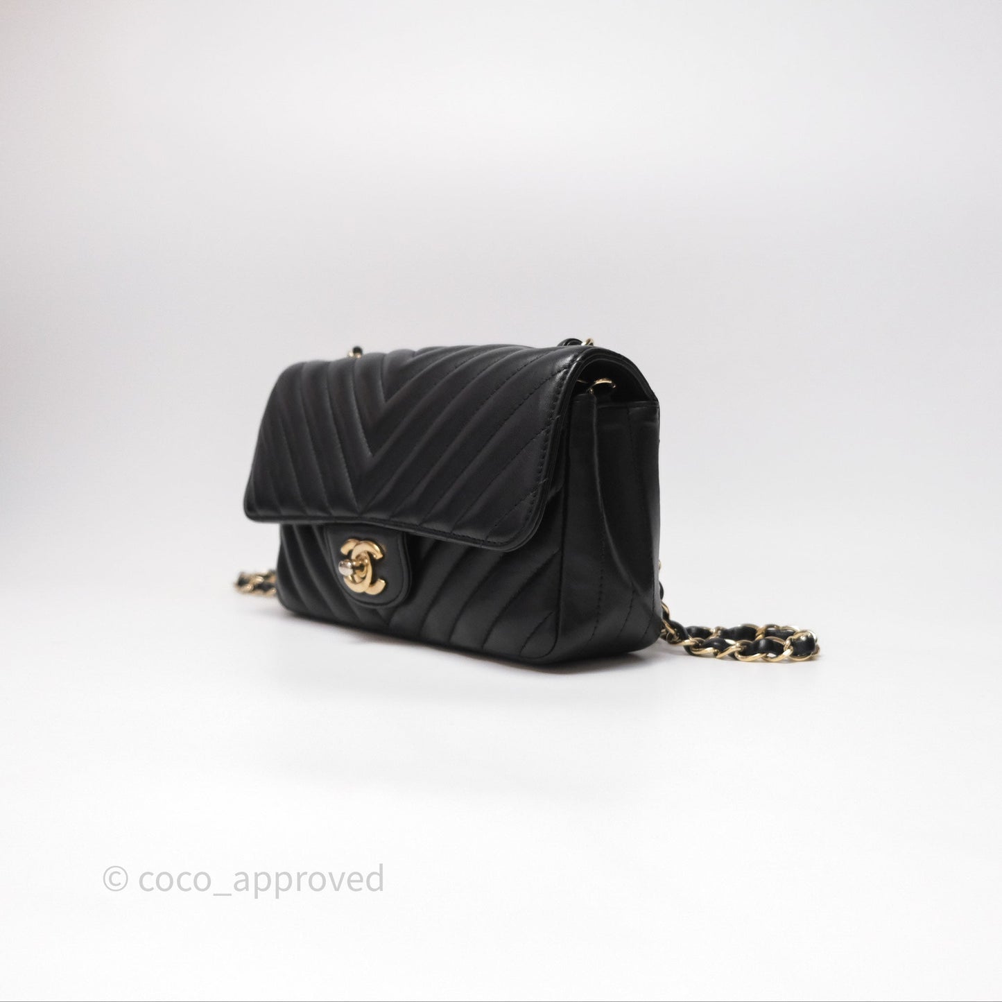 Chanel Mini Rectangular Chevron Black Lambskin Gold Hardware