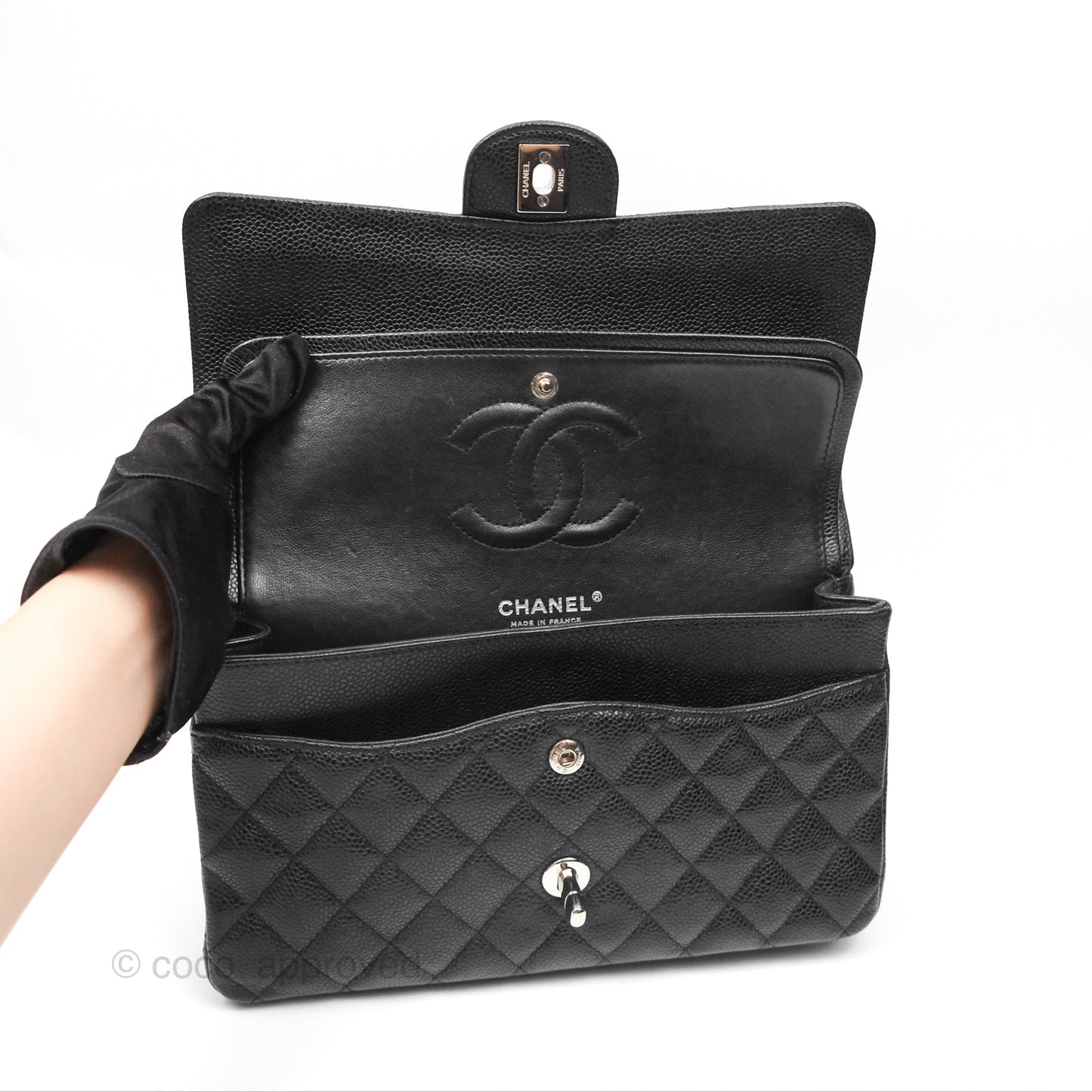 Chanel Classic M/L Medium Flap Quilted Black Caviar Silver Hardware