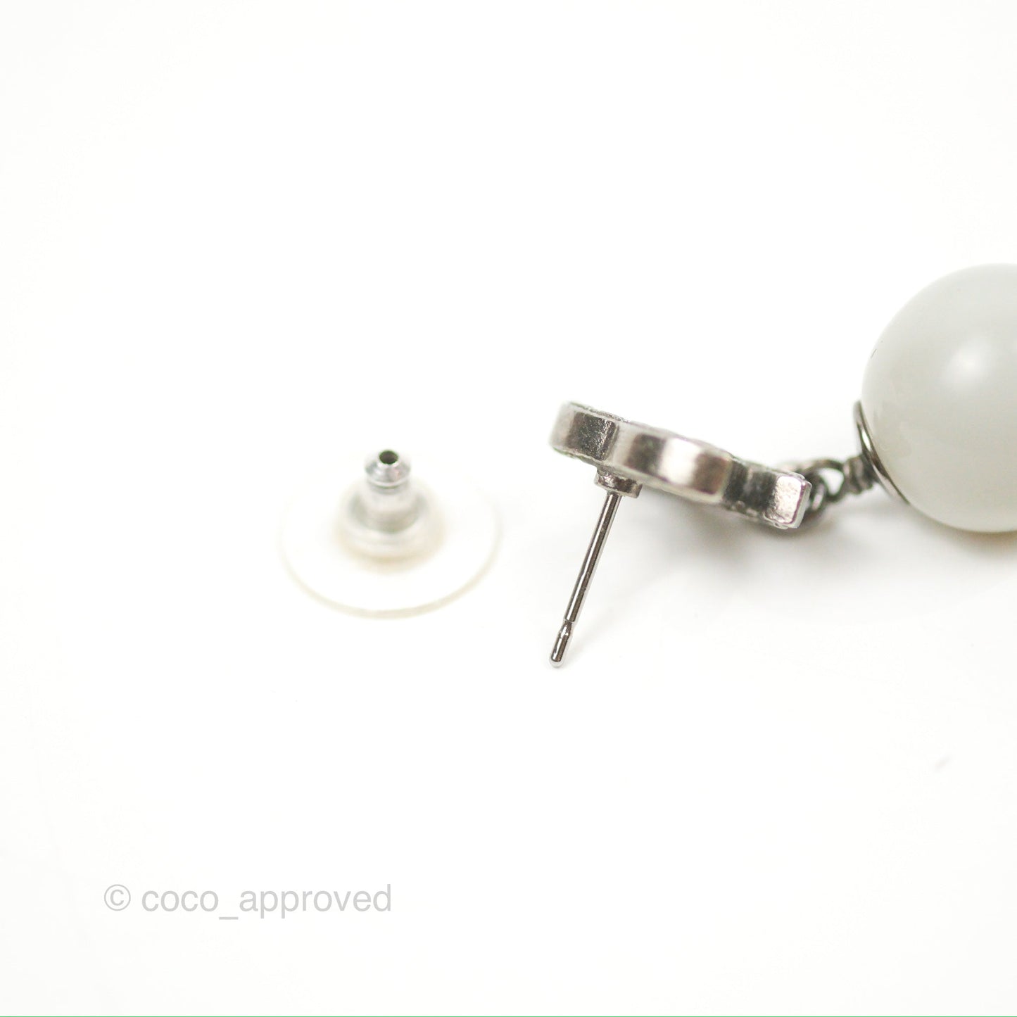 Chanel CC Pearl Drop Earrings Gun Metal 13A