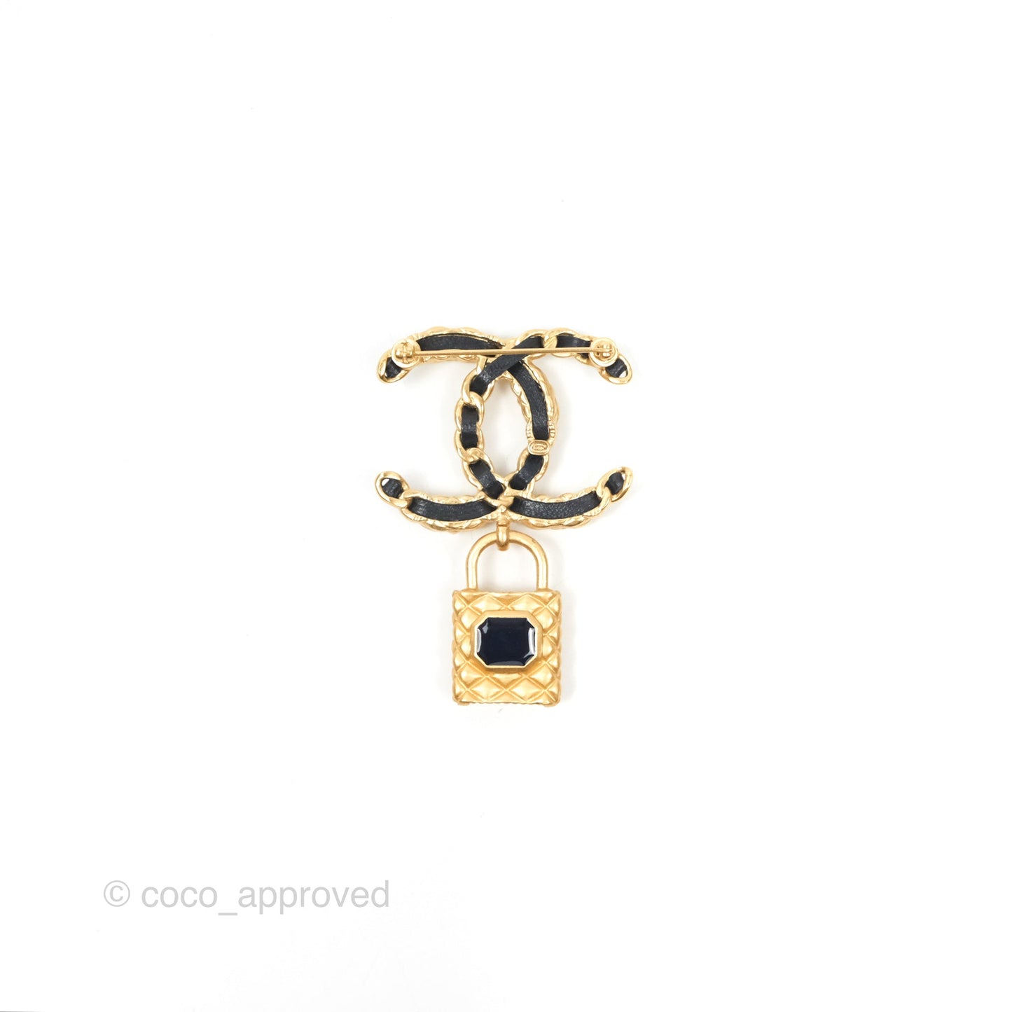 Chanel Crystal CC Braided Black Leather Multicolor Brooch Gold Tone 20C