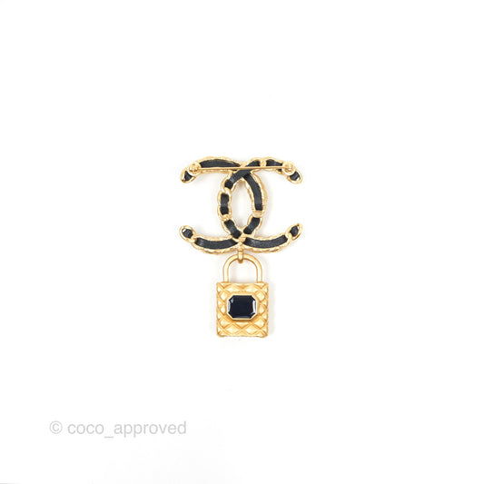 Chanel Crystal CC Braided Black Leather Multicolor Brooch Gold Tone 20C