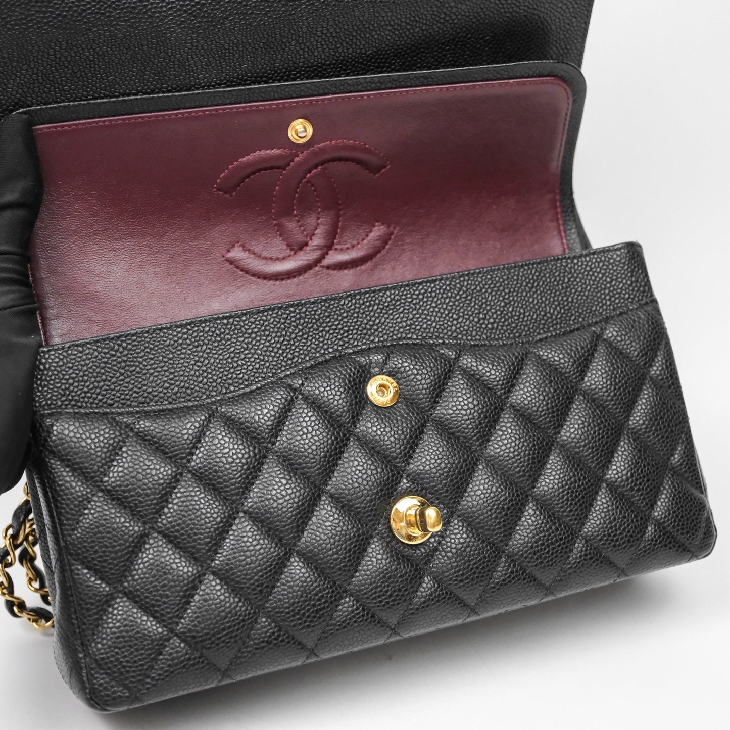 Chanel Classic M/L Medium Flap Quilted Black Caviar Gold Hardware