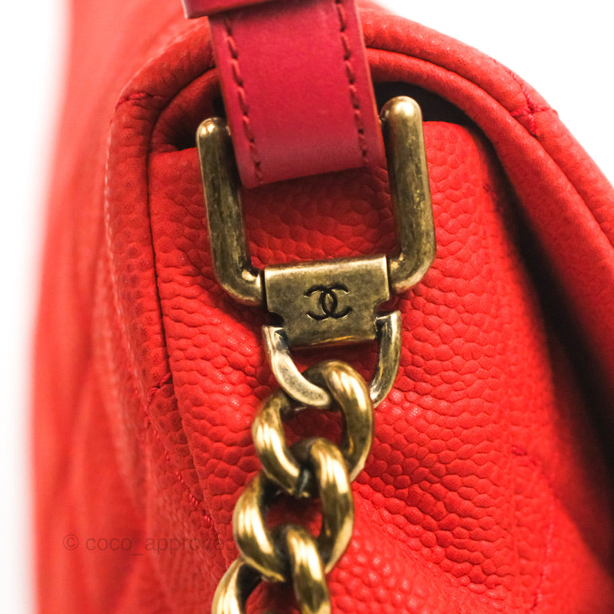 Chanel Country Chic Messenger Flap Bag Red Matte Caviar Ruthenium Hardware
