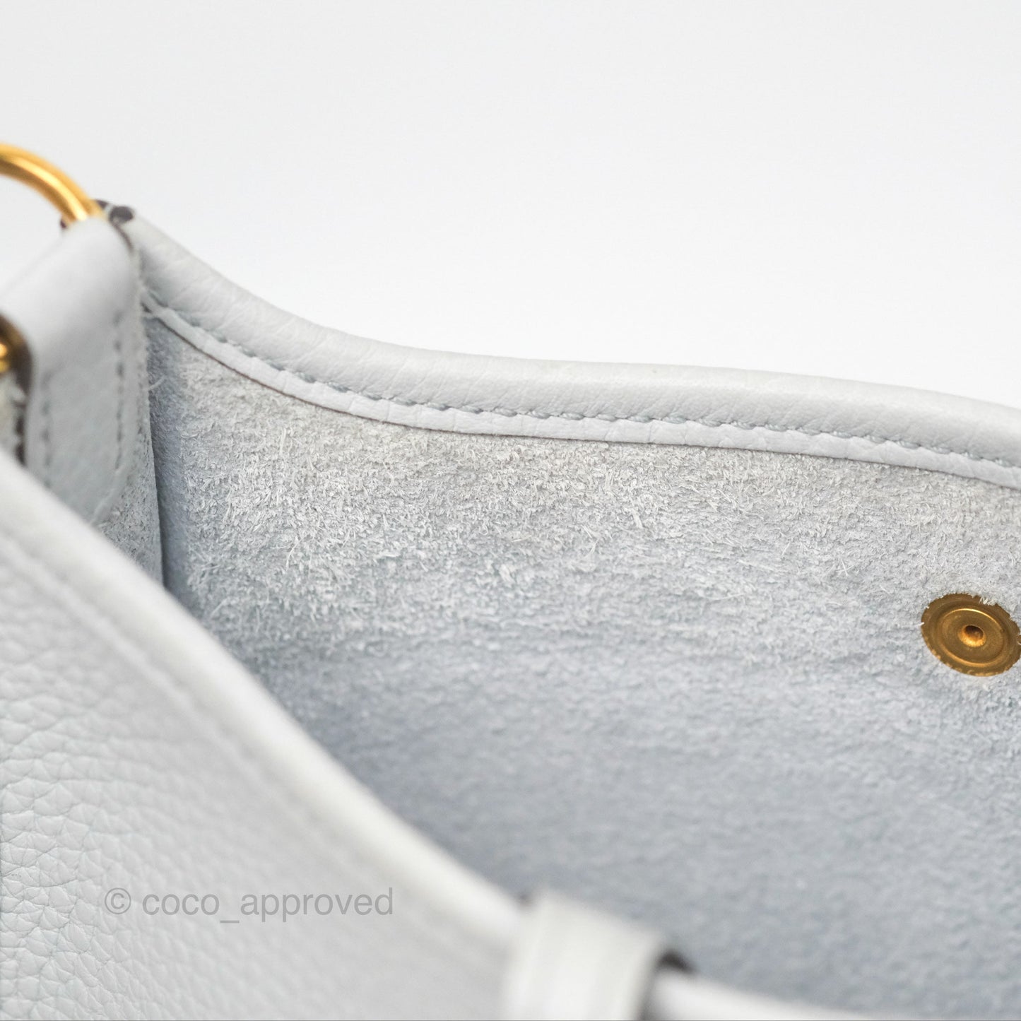 Hermès Mini Evelyne 16 Bleu Pale 08 Clemence/ Gris Etain 8F Gold Hardware