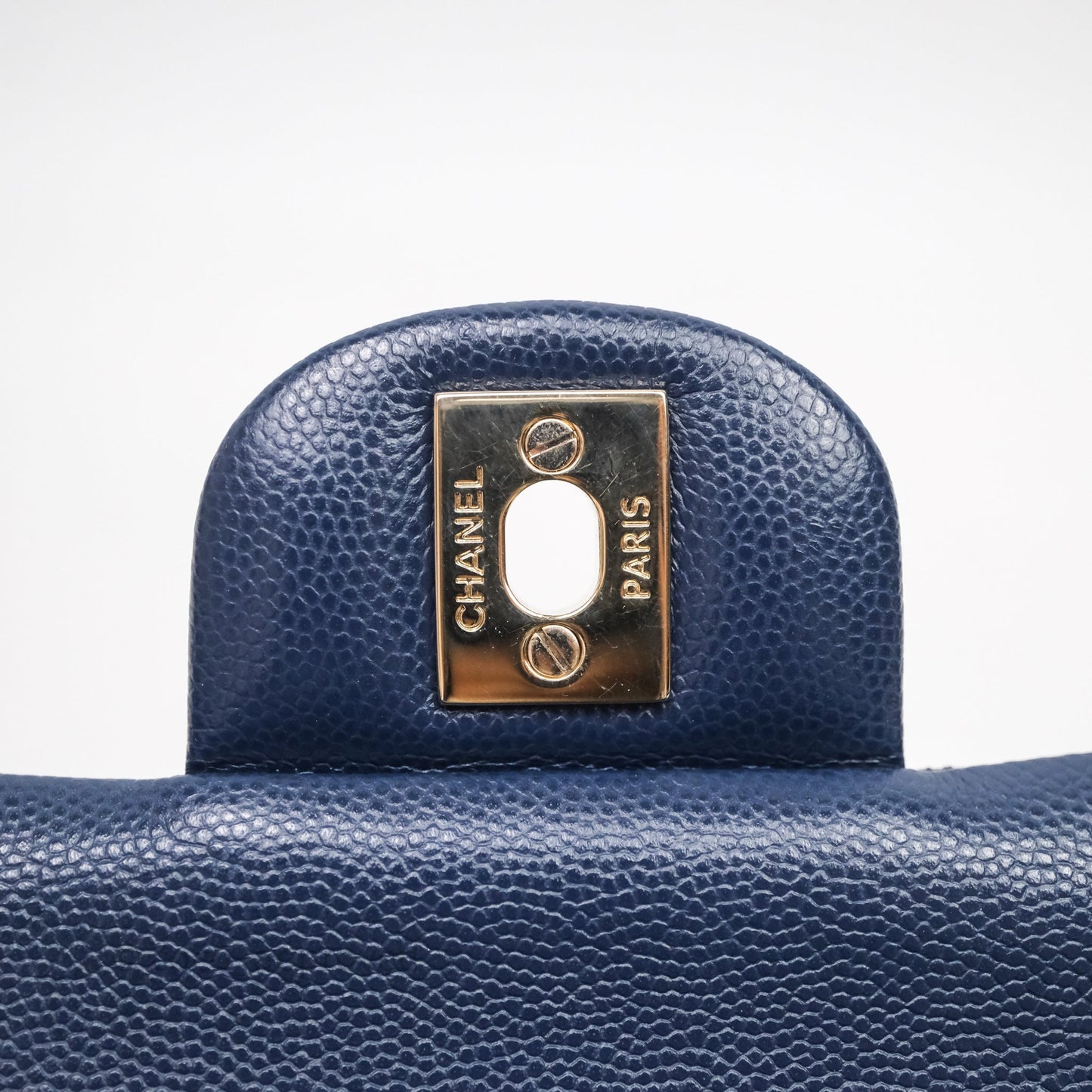 Chanel Medium Classic Flap Quilted Dark Blue Caviar Gold Hardware