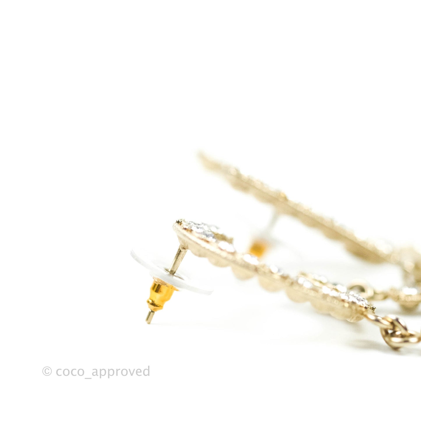 Chanel Crystal Cha-Nel Logo Drop Earrings Gold 19S