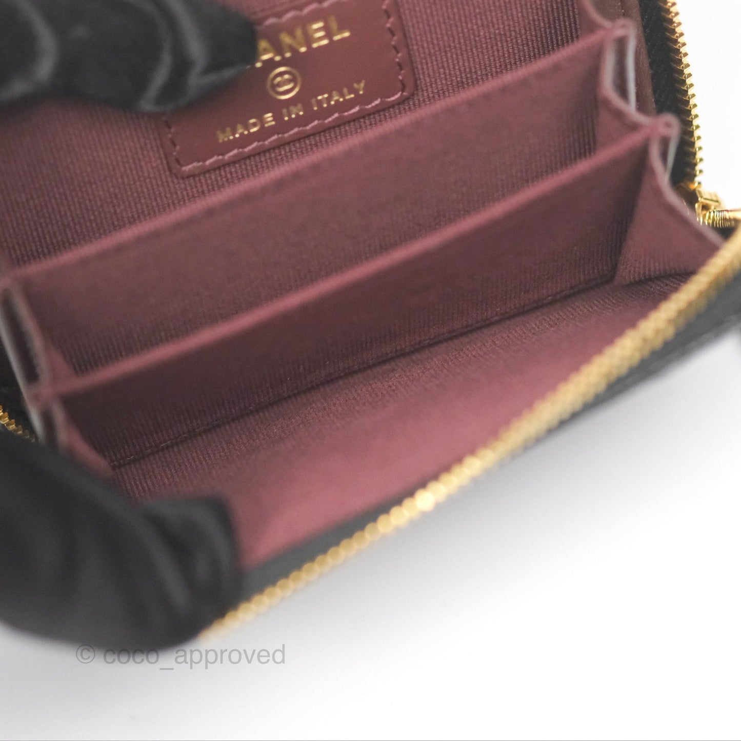 Chanel Quilted Zip Card Holder Black Caviar Gold Hardware