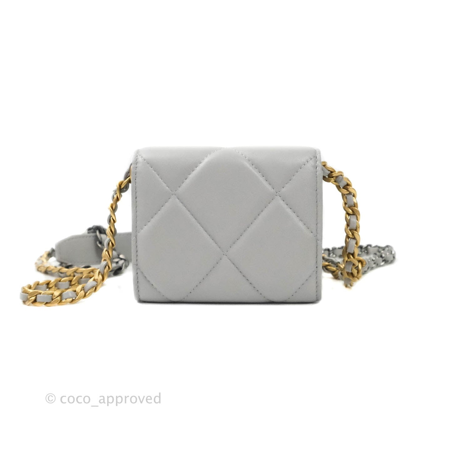 Chanel 19 Card Holder With Chain Grey Mixed Hardware