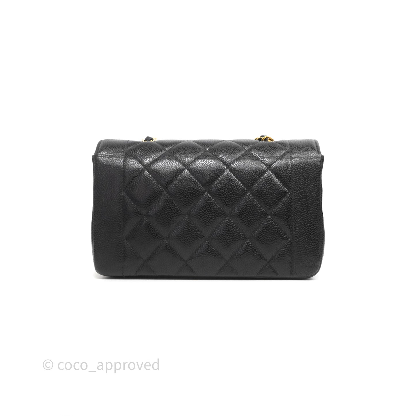 Chanel Small Vintage Quilted Classic Diana Flap Bag Black Caviar 24K Gold Hardware