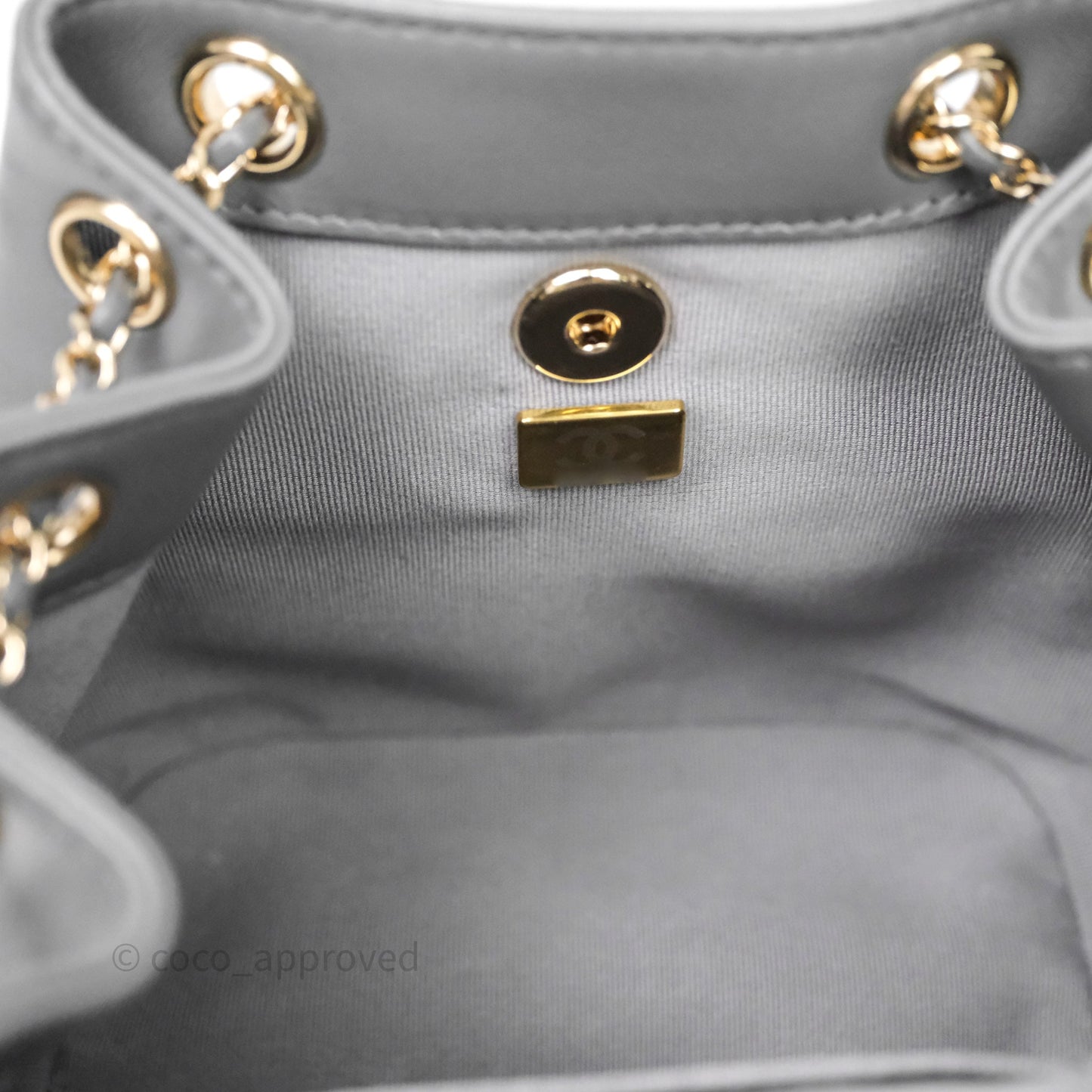 Chanel Small Duma Drawstring Backpack Grey Lambskin Gold Hardware