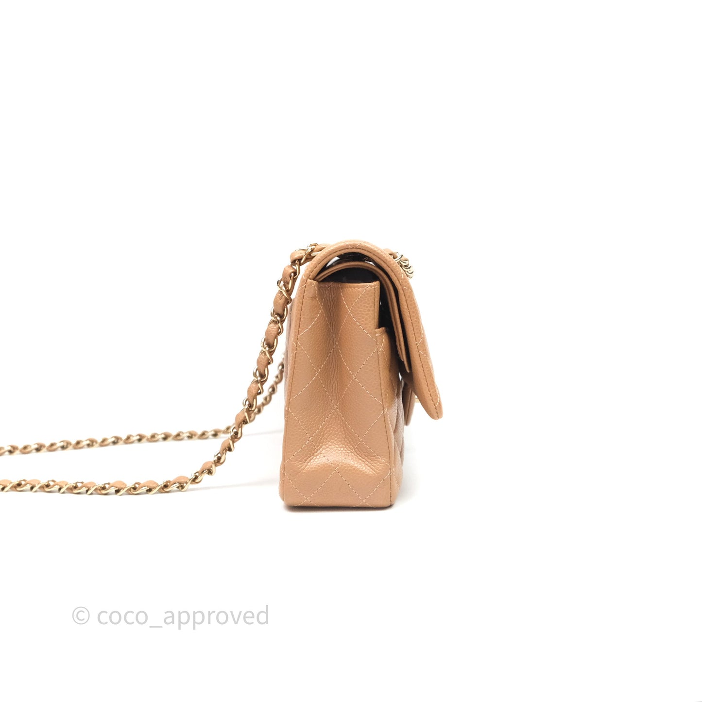Chanel Classic M/L Medium Flap Quilted Beige Caviar Gold Hardware