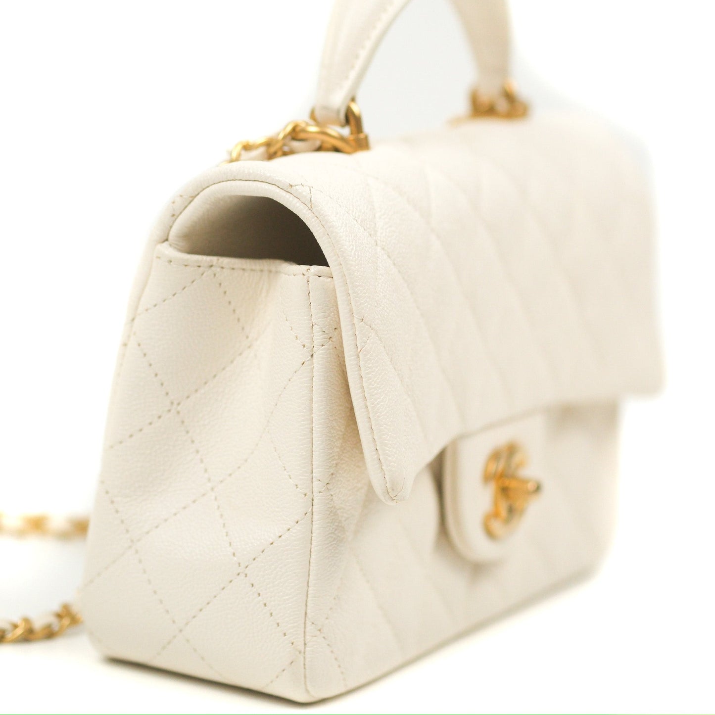 Chanel Top Handle Mini Rectangular Flap Bag White Caviar Gold Hardware