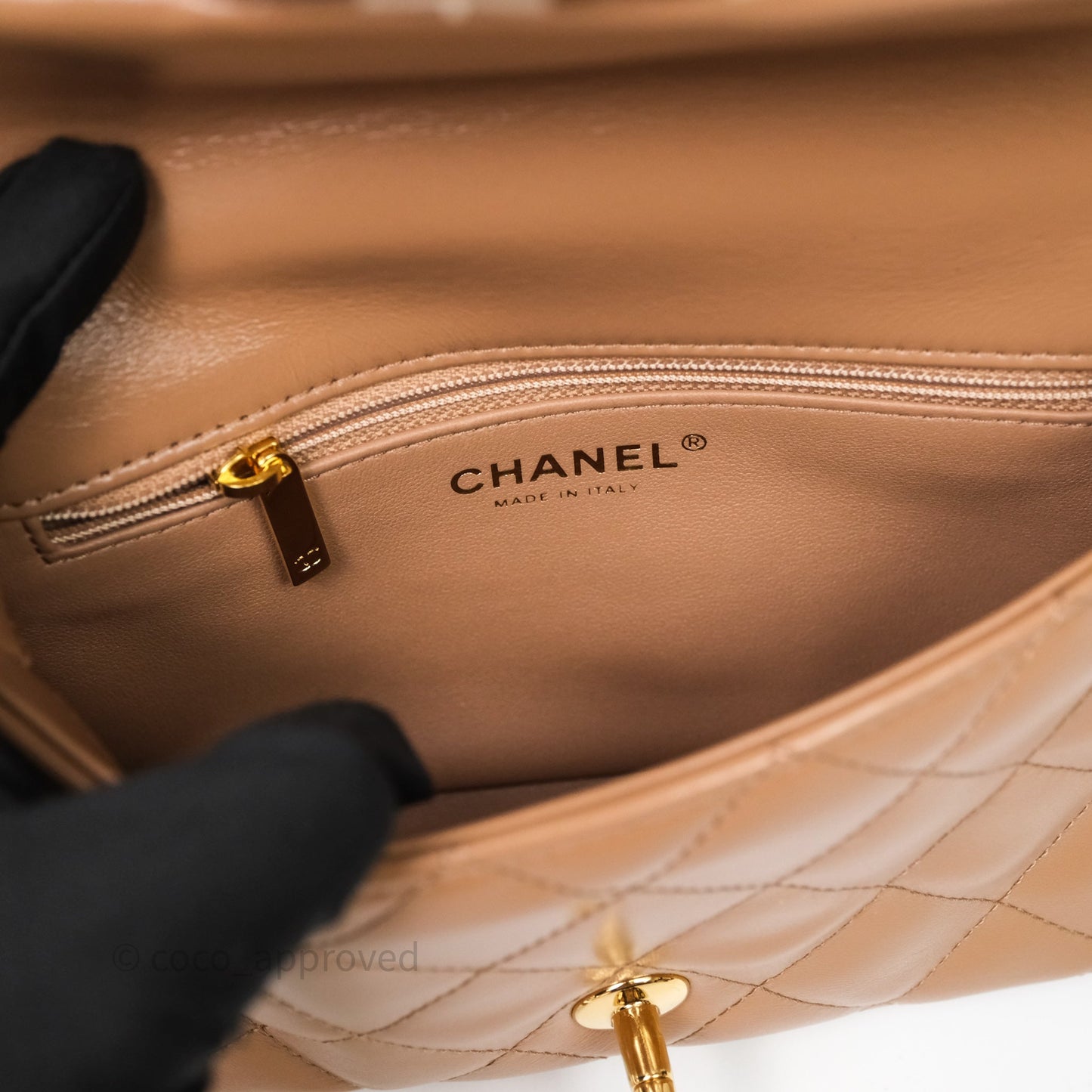 Chanel Top Handle Flap Bag Beige Lambskin Gold Hardware