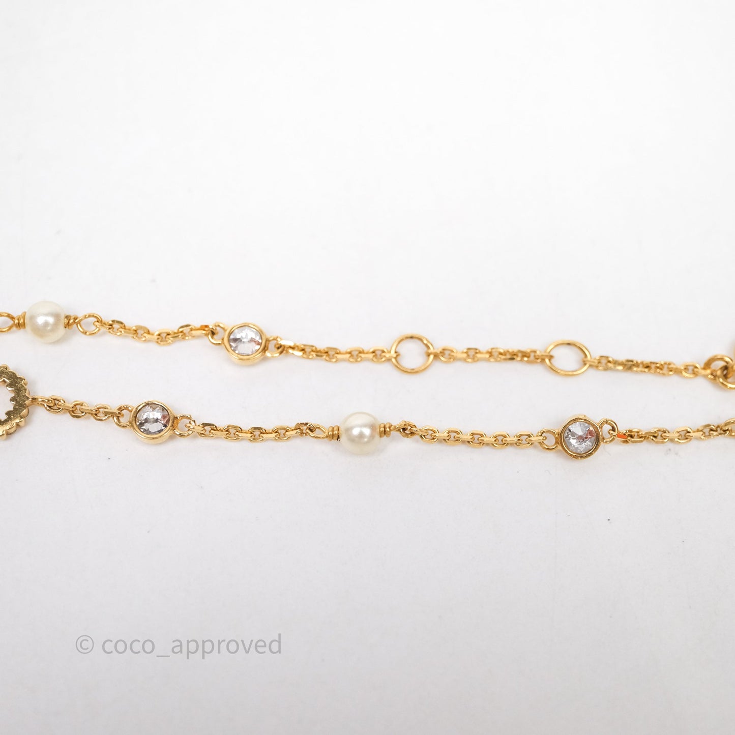 Christian Dior Metal Crystal Pearl CD Bracelet Gold Tone