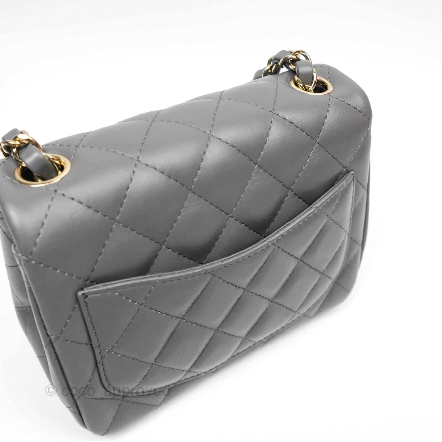 Chanel Mini Square Quilted Grey Lambskin Gold Hardware