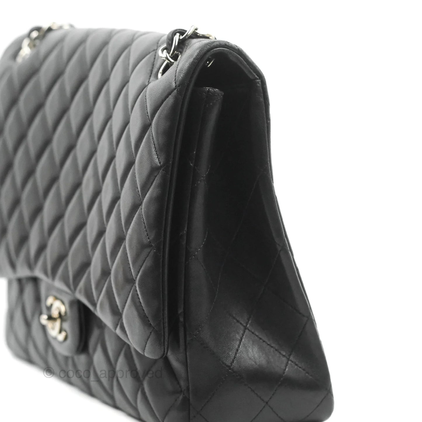 Chanel Single Flap Maxi Lambskin Black Silver Hardware
