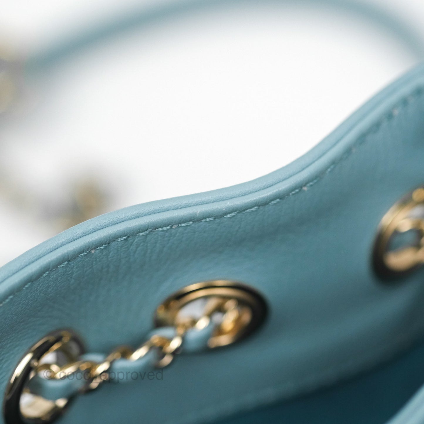 Chanel Small Drawstring Bucket Bag Blue Calfskin Gold Hardware