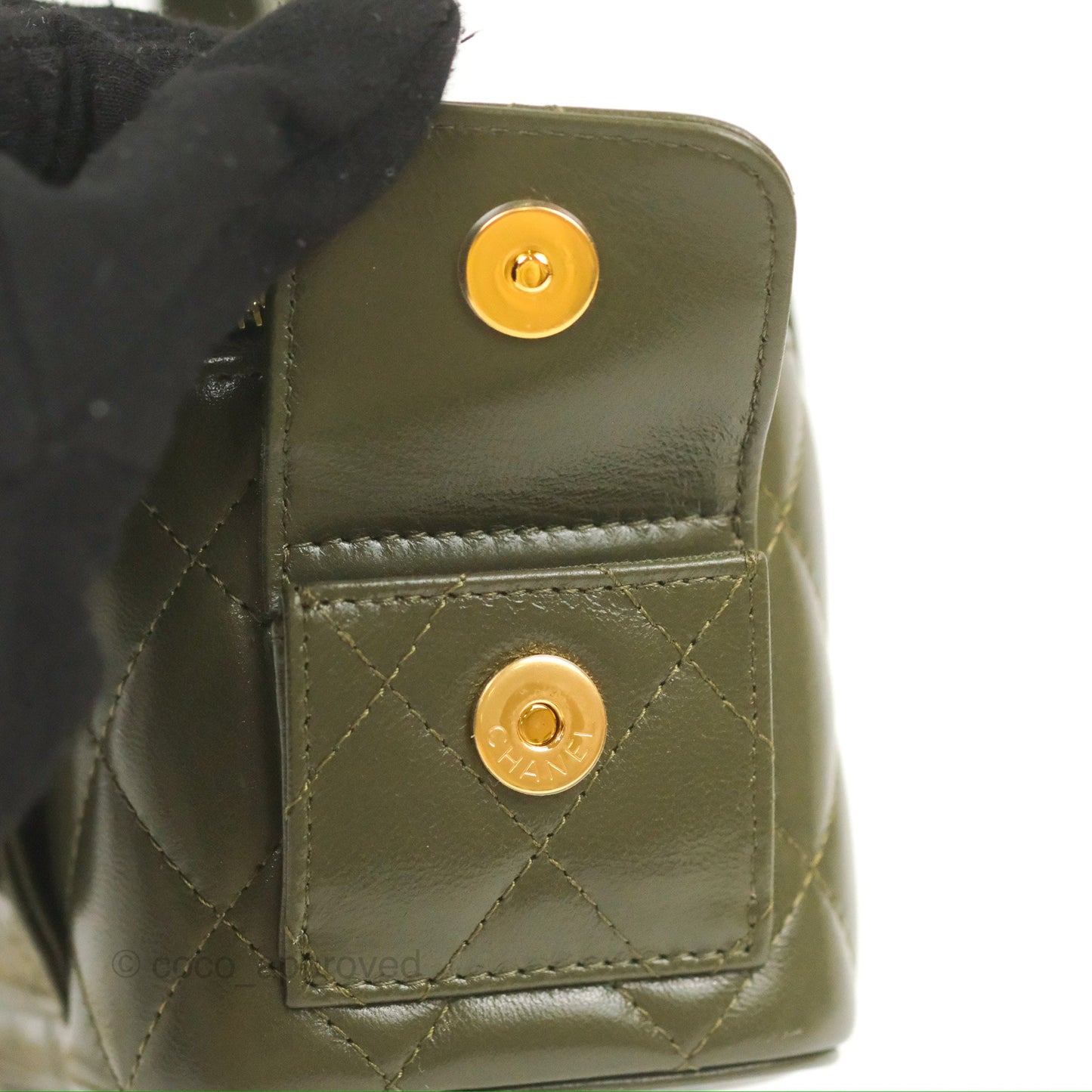Chanel Cargo Pocket Top Handle Vanity with Chain Khaki Green Lambskin 22K