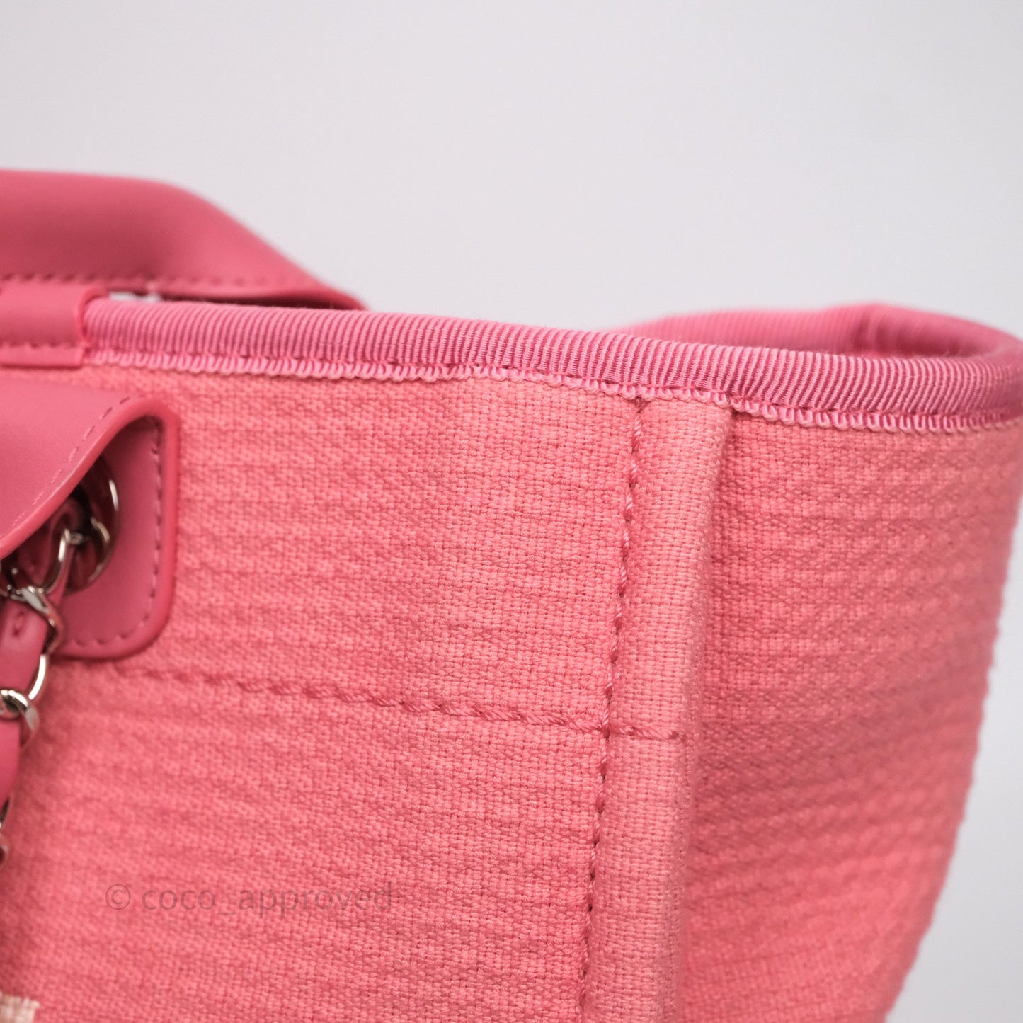 Chanel New Small Deauville Tote Pink Cotton Sliver Hardware