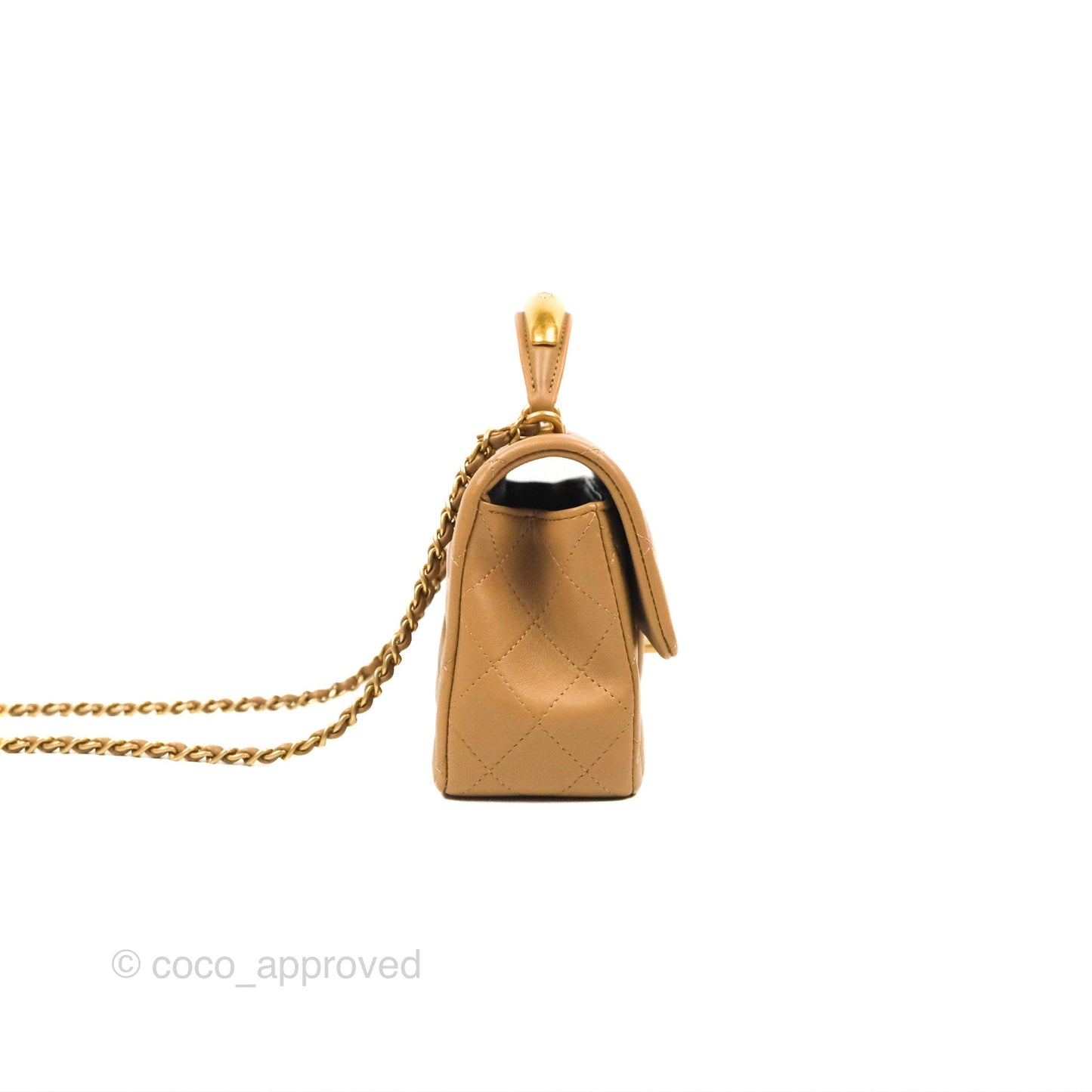 Chanel Top Handle Mini Rectangular Flap Bag Beige Lambskin Aged Gold Hardware