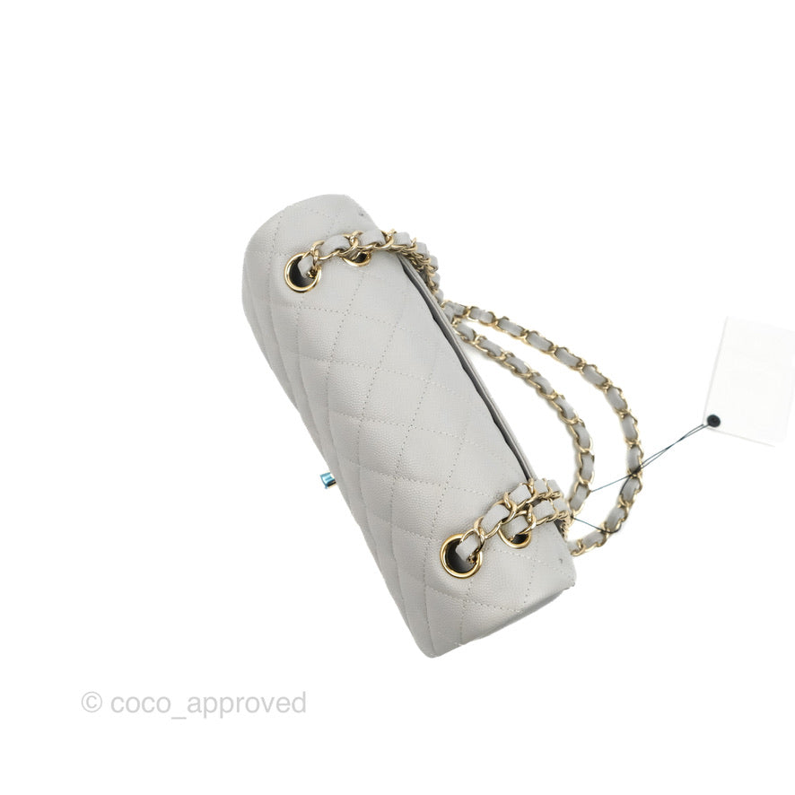 Chanel Classic Small S/M Quilted Flap Grey Caviar Gold Hardware 21A