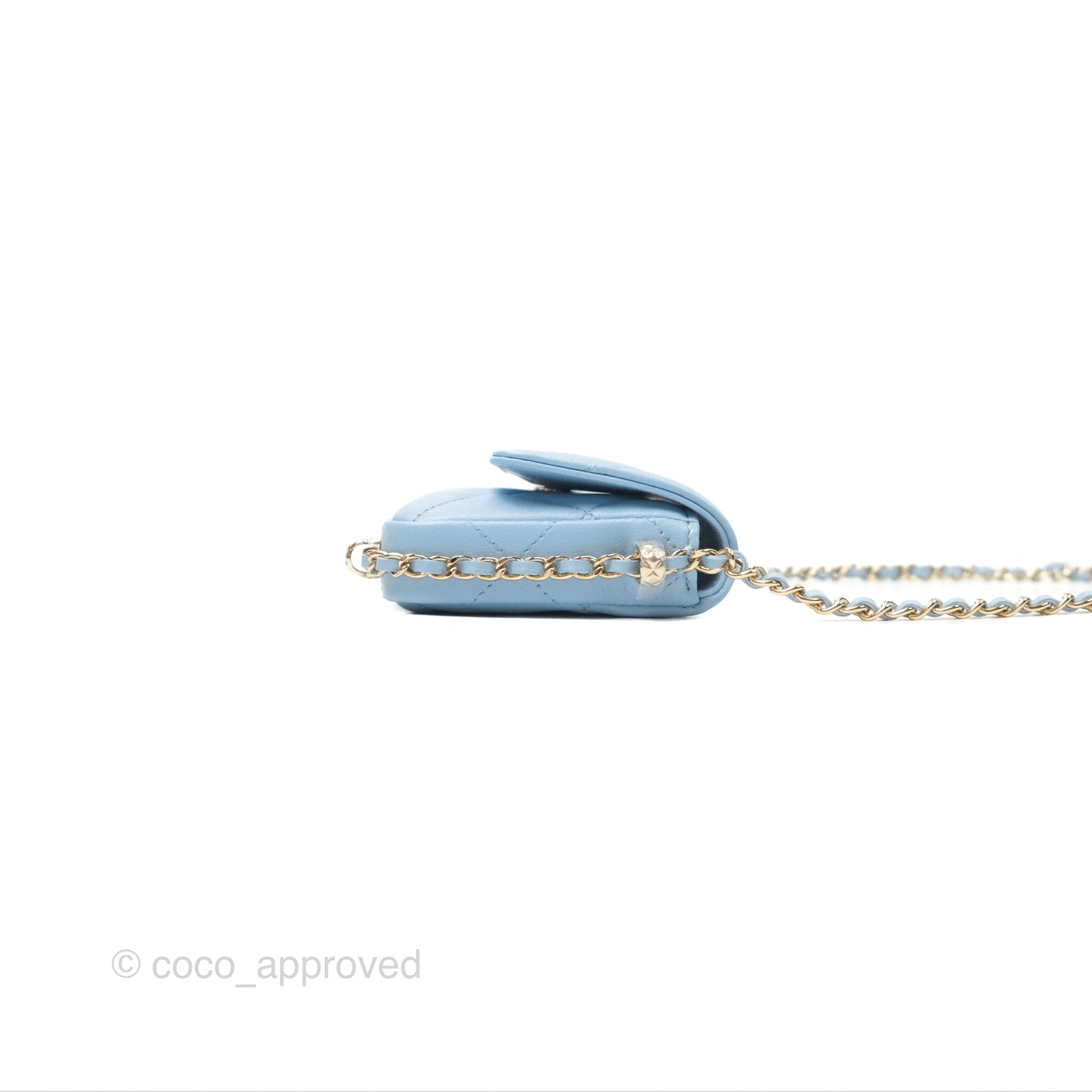 Chanel Mini Chain Around Clutch With Chain Blue Lambskin Gold Hardware