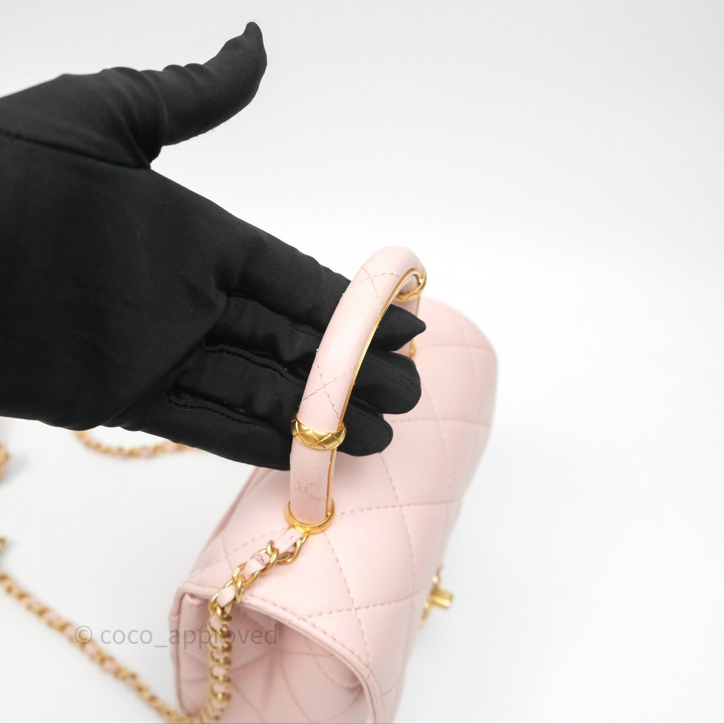 Chanel Top Handle Flap Bag Pink Lambskin Aged Gold Hardware 23S