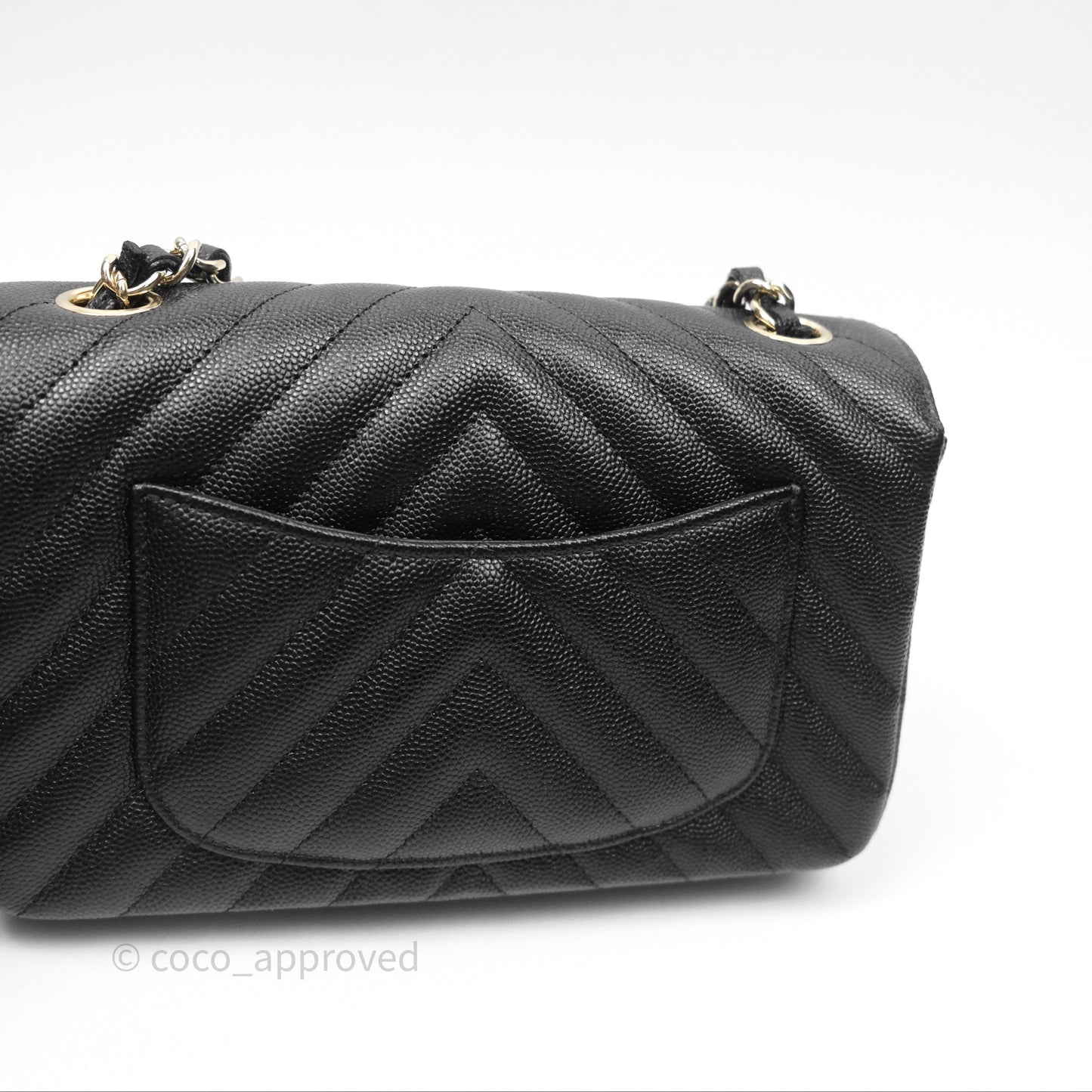 Chanel Chevron Mini Rectangular Flap Black Caviar Gold Hardware