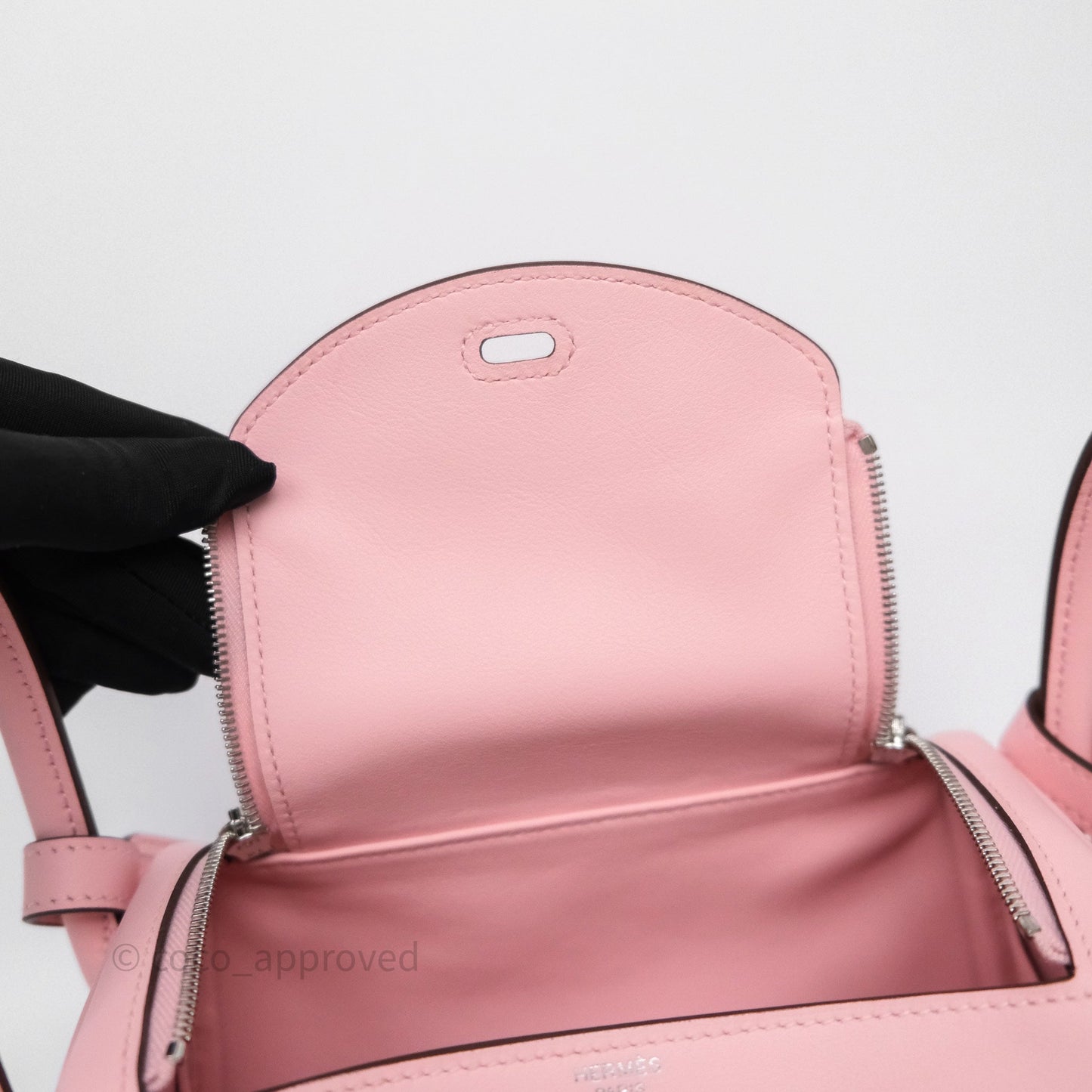 Hermès Mini Lindy II 20 Rose Sakura 3Q Swift Palladium Hardware