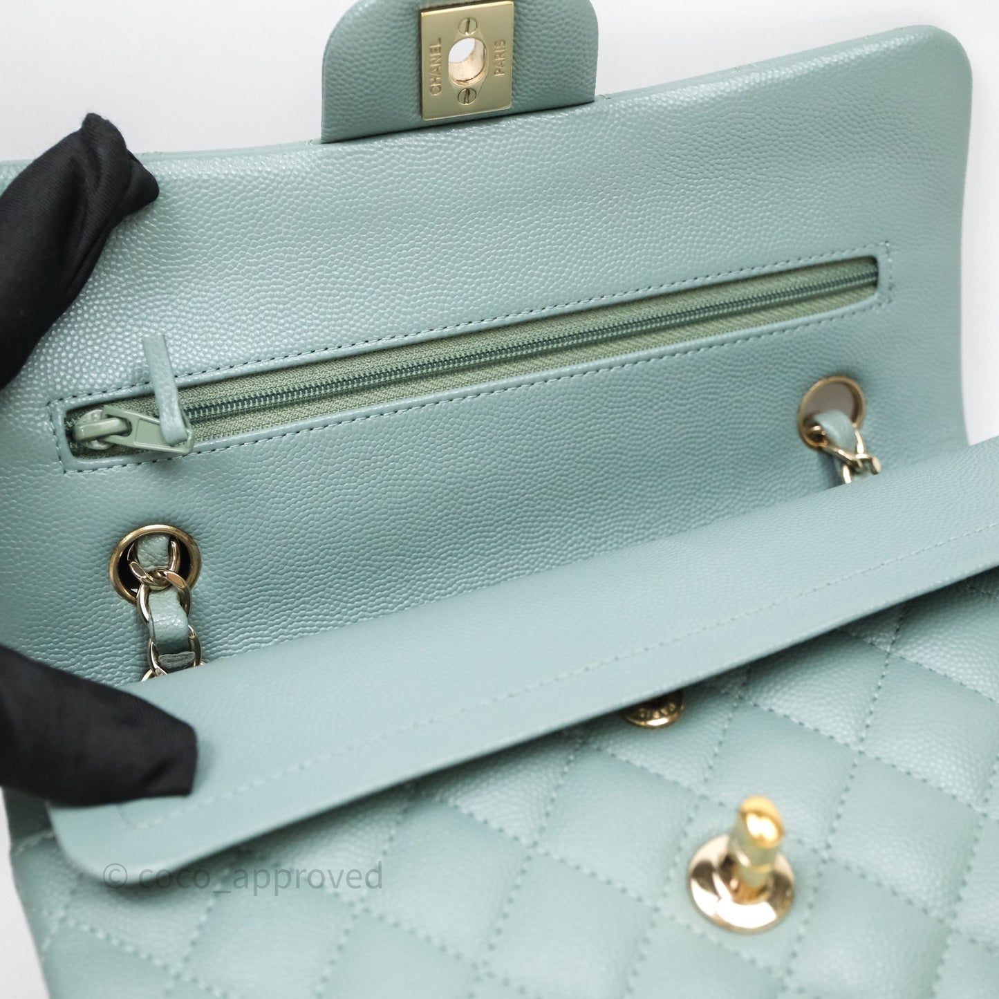 Chanel Small Quilted Classic Flap Tiffany Green Cavier Gold Hardware