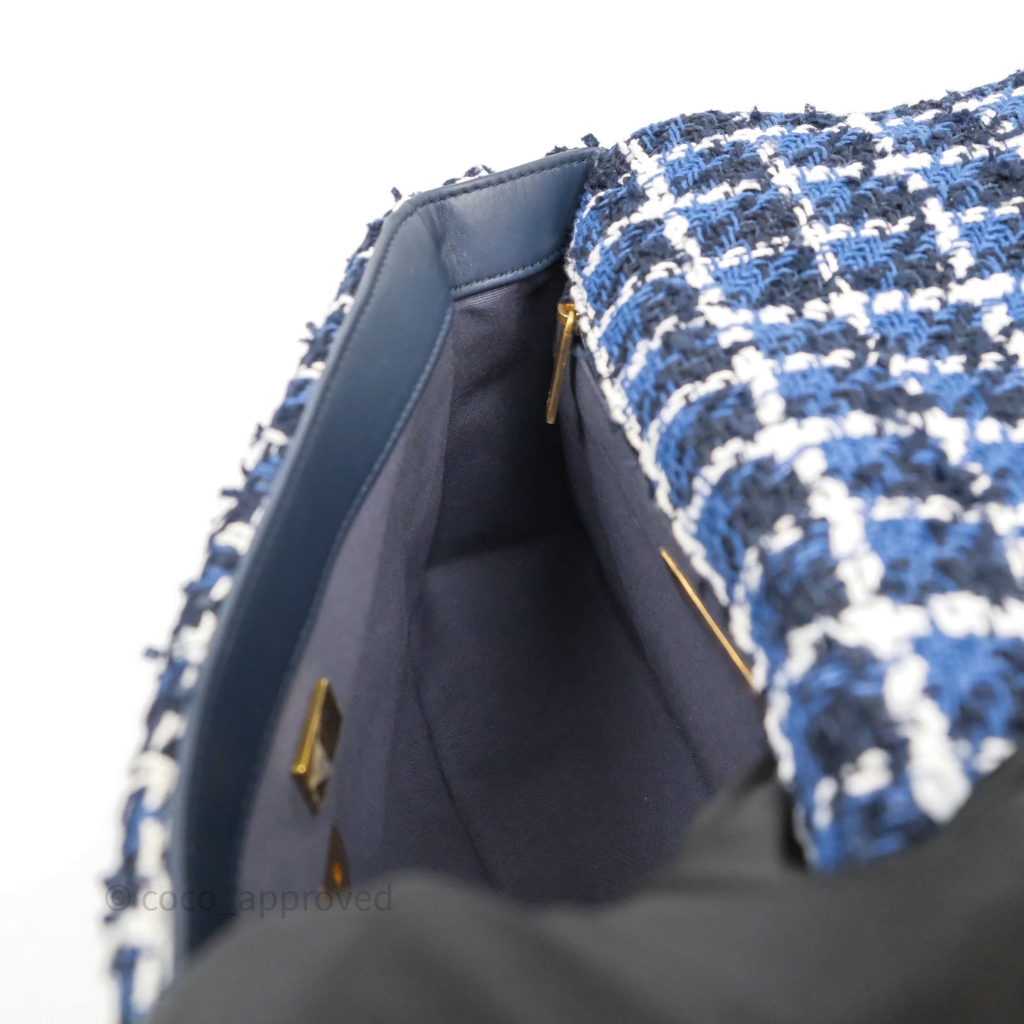 Chanel 19 Small Blue White Black Grid Tweed Mixed Hardware