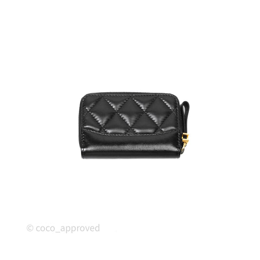 Chanel Quilted Gabrielle Zip Coin Purse Black Lambskin Aged Gold Hardware