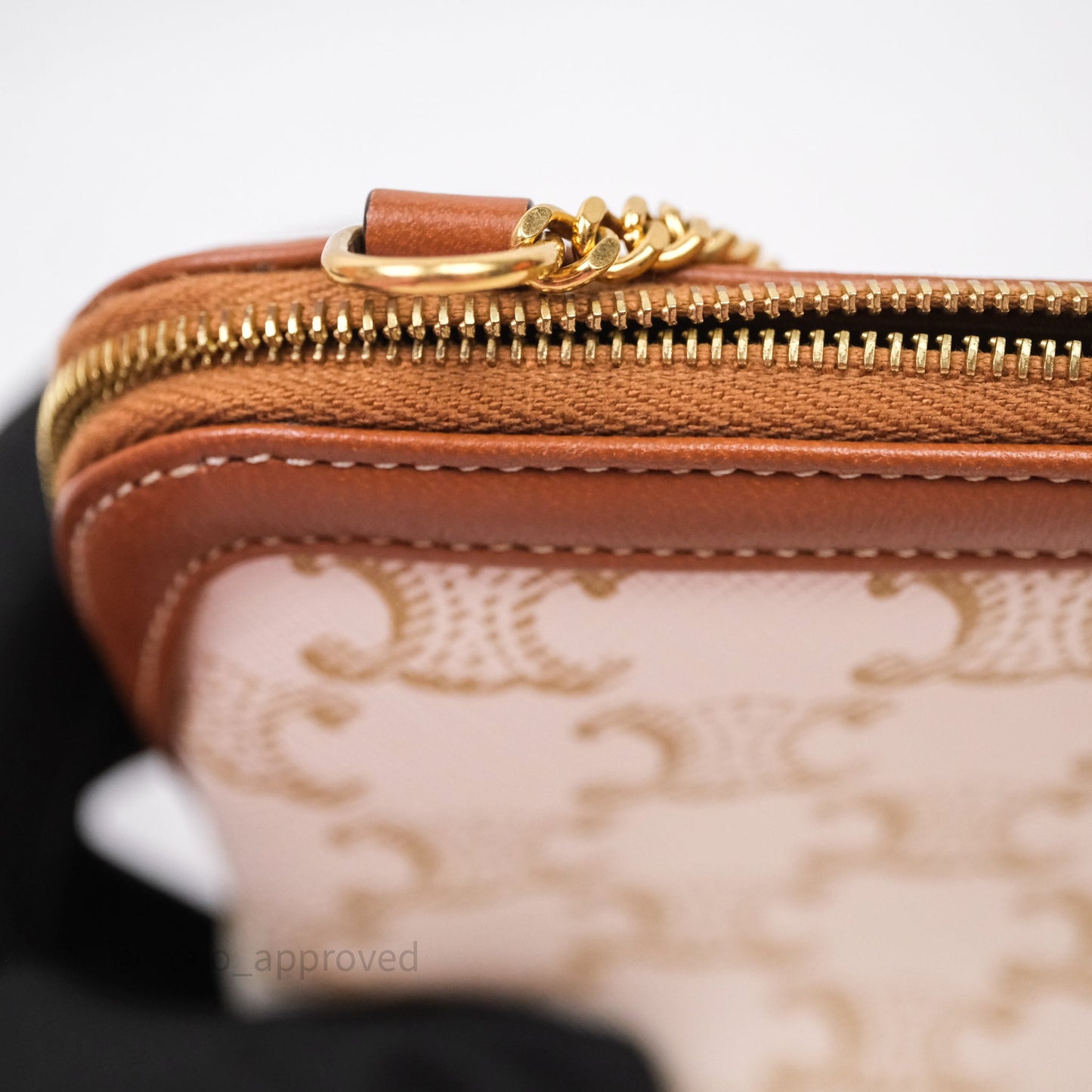 Celine Clutch With Chain Triomphe Canvas Lambskin White/Tan
