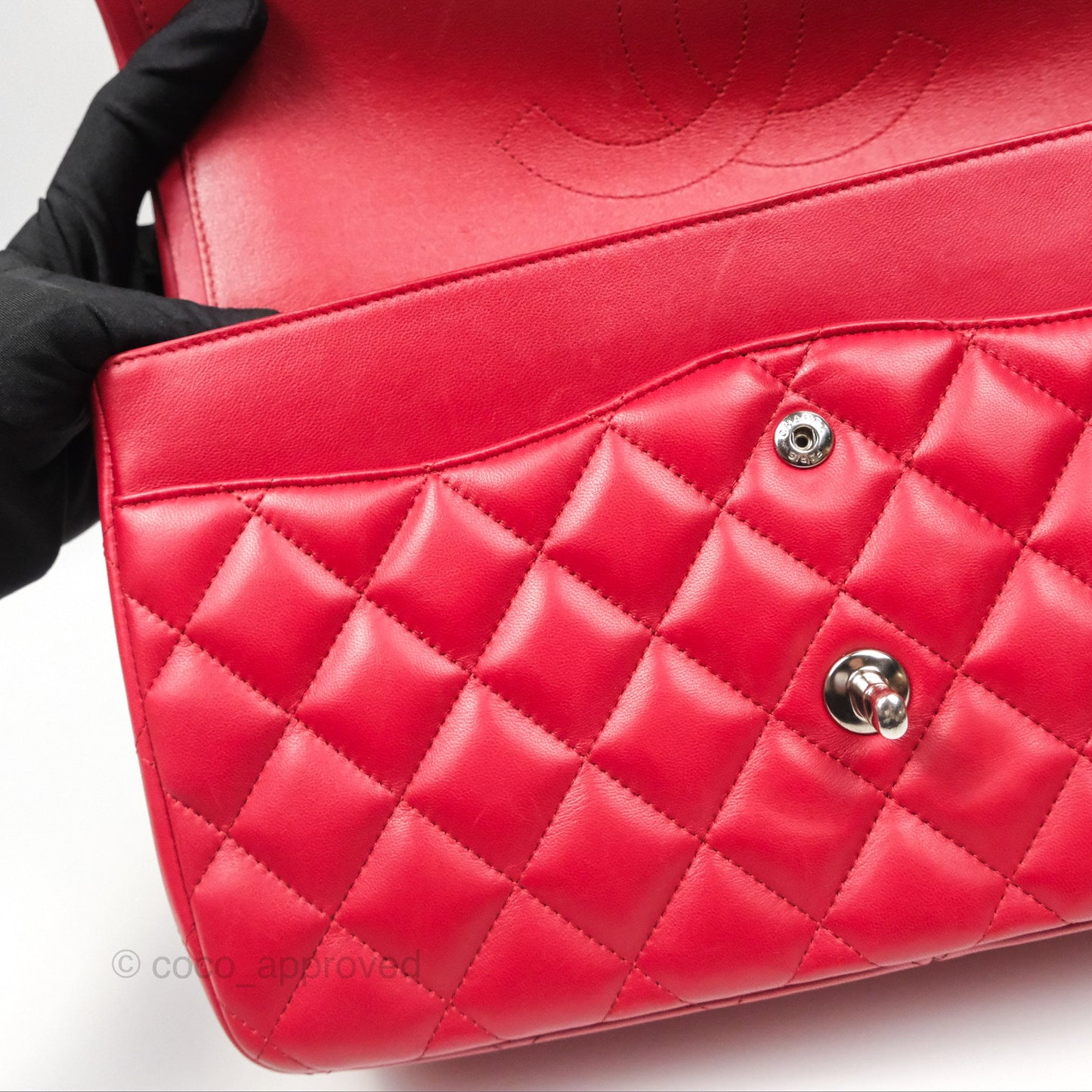 Chanel Jumbo Double Flap Red Lambskin Silver Hardware