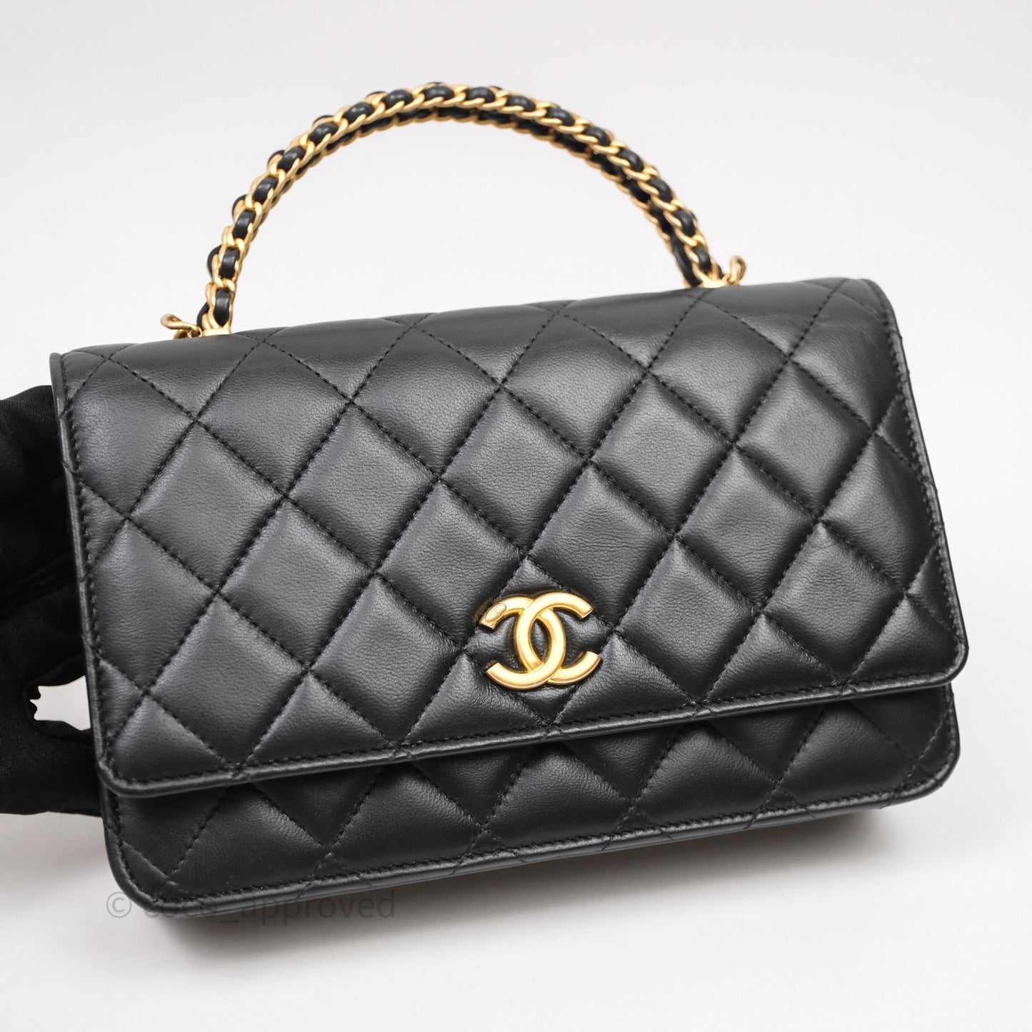 Chanel Top Handle Wallet On Chain WOC Black Lambskin Gold Hardware