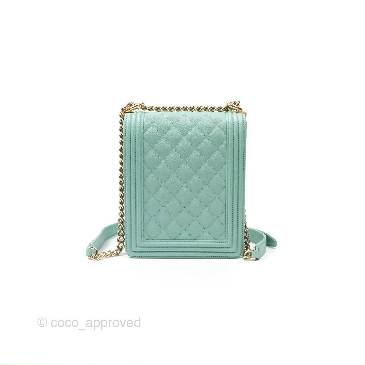 Chanel Quilted North South Boy Flap Tiffany Green Caviar Gold Hardware