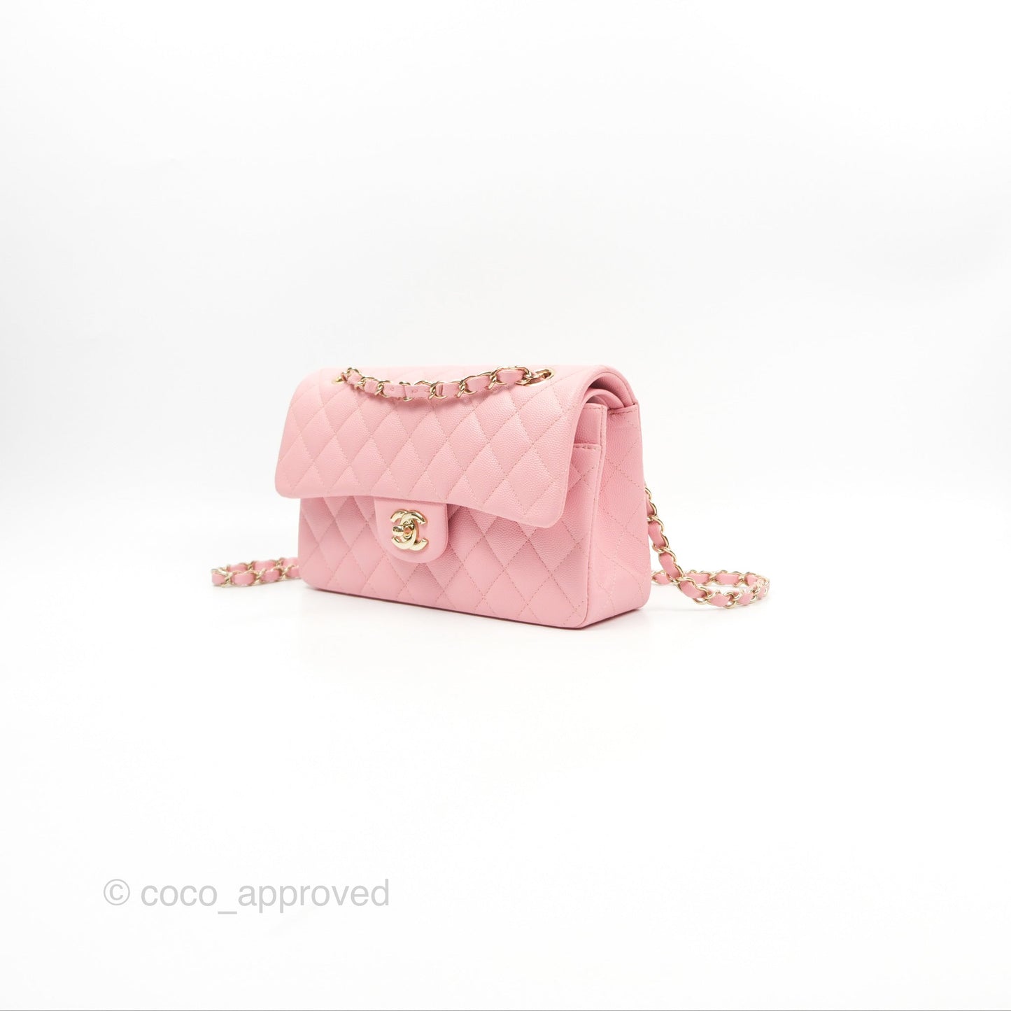 Chanel Small Classic Quilted Flap Sakura Pink Caviar Gold Hardware 22C