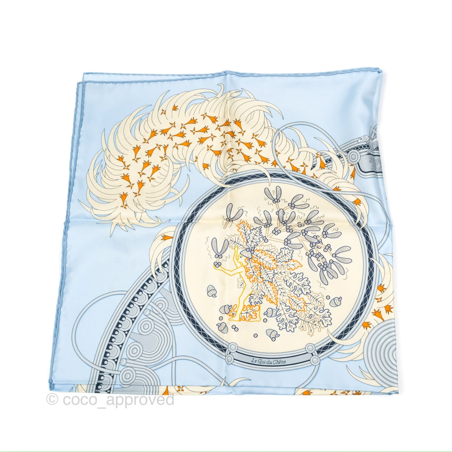 Hermès Legende Brodee Scarf 90 Bleu Ciel/ Creme/ Marine