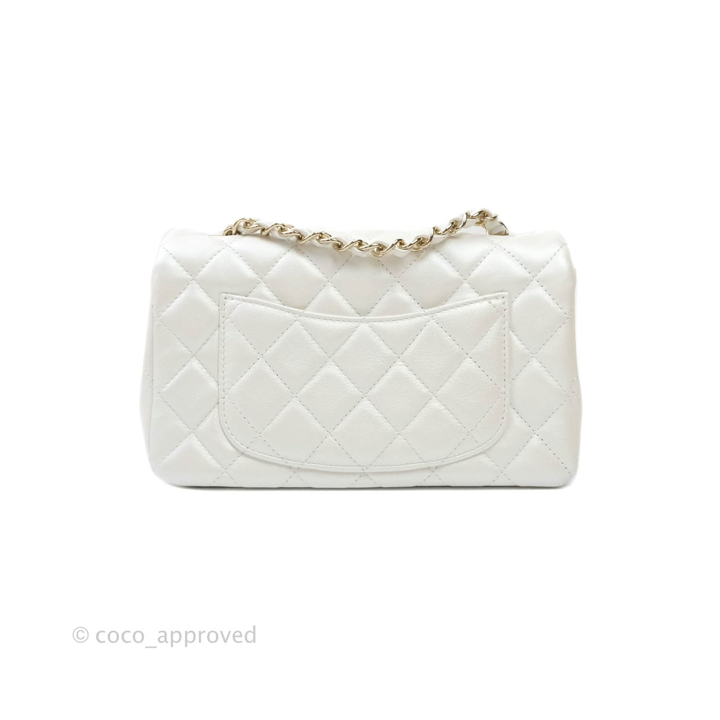 Chanel Quilted Mini Rectangular Iridescent White Lambskin Gold Hardware