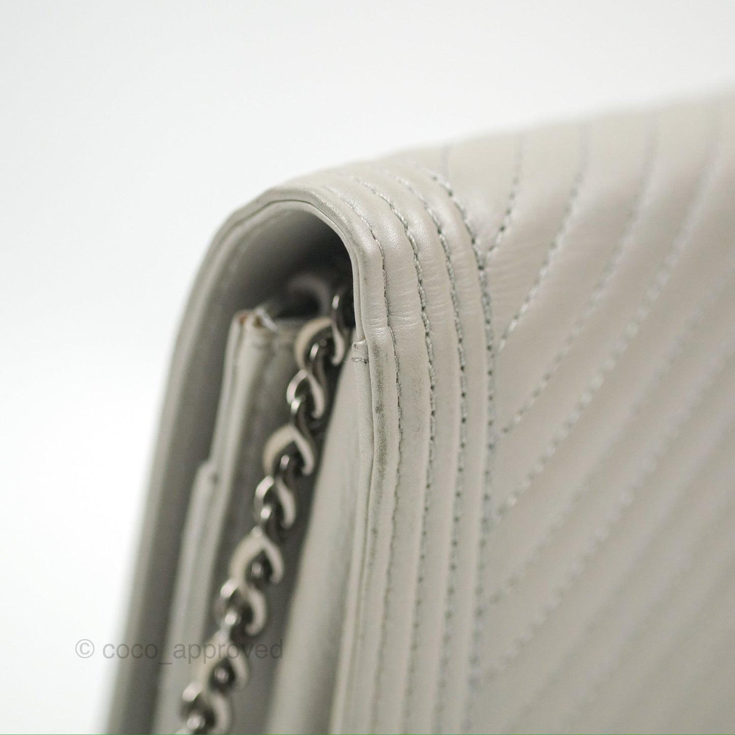 Chanel Chevron Boy Wallet on Chain WOC Grey Lambskin Gun Metal