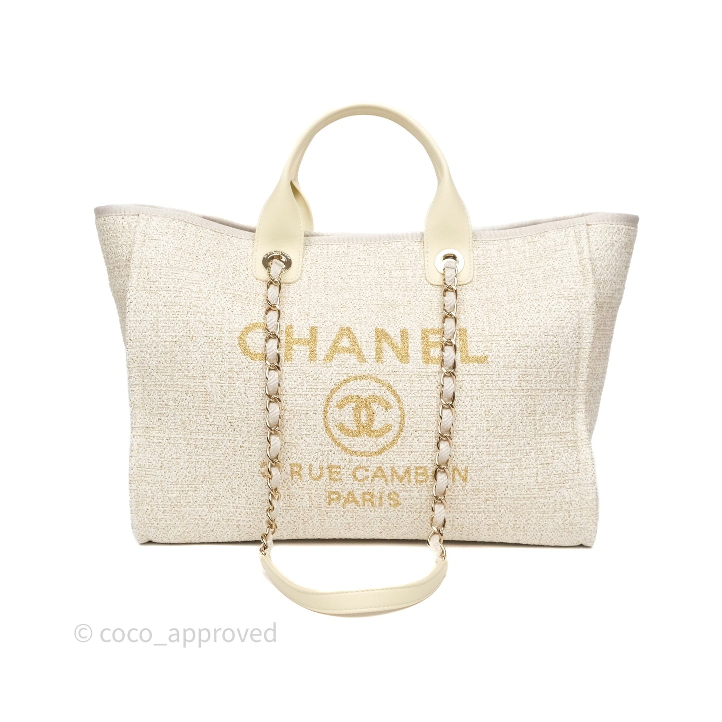 Chanel Large Deauville Ivory/Gold Canvas Gold Hardware
